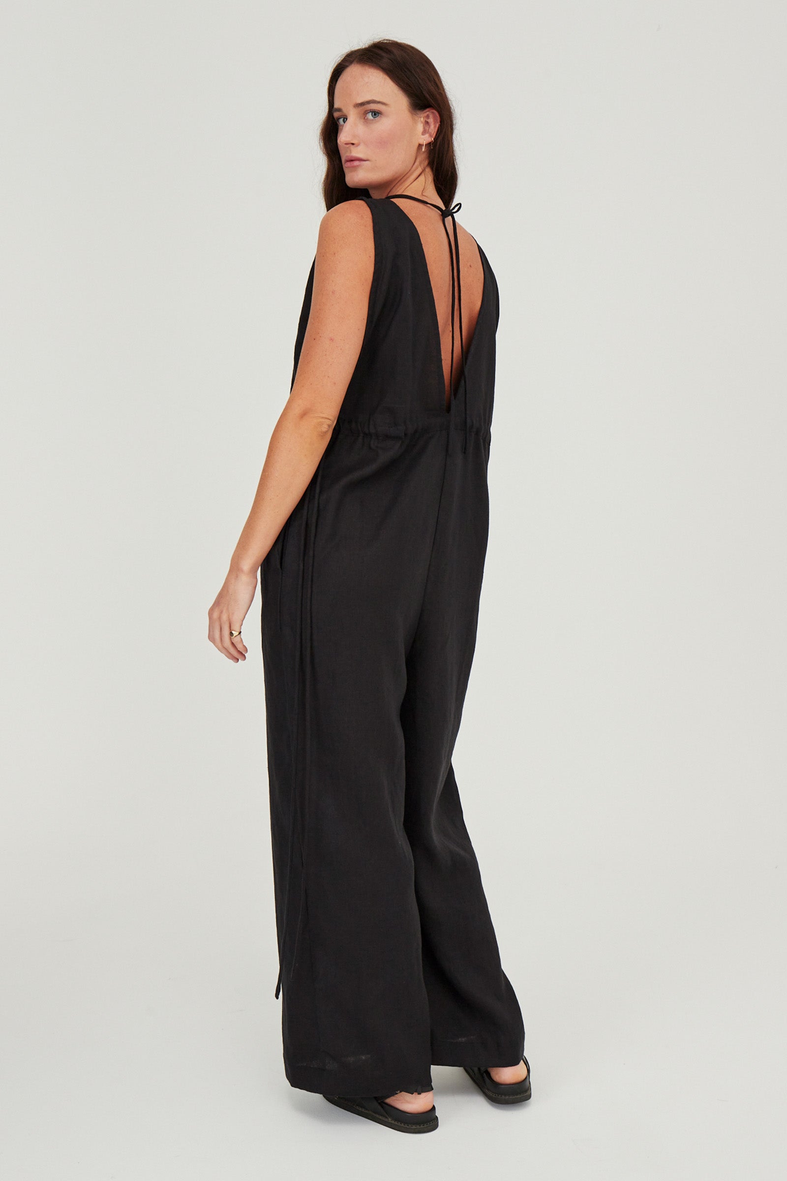 Emma Linen Jumpsuit Black