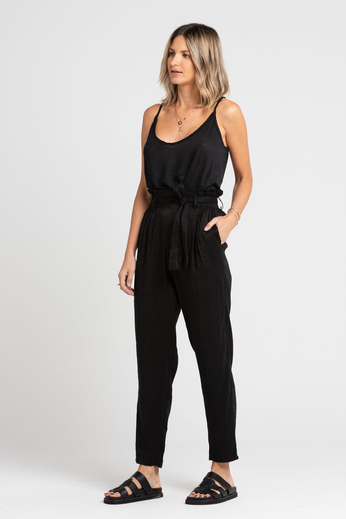 Black Enid Silk Linen Pants, Women's Clothing, UNIKSPACE