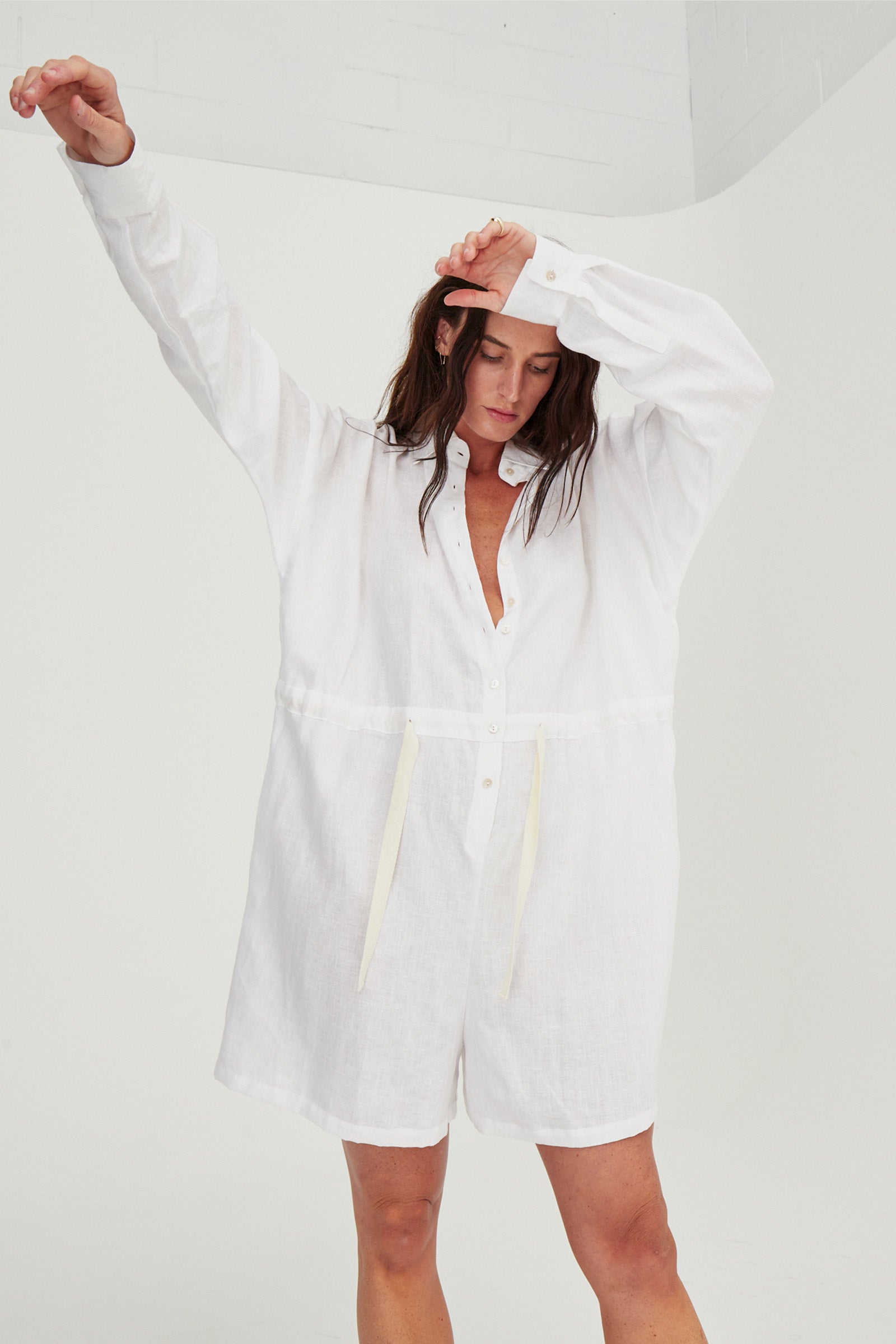 Ewa Linen Boilersuit White