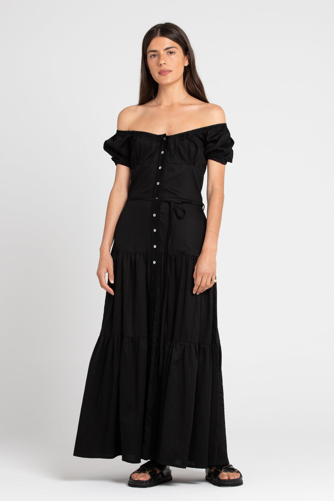 Black Isabella Off The Shoulder Midi Dress, Women's Clothing, UNIKSPACE