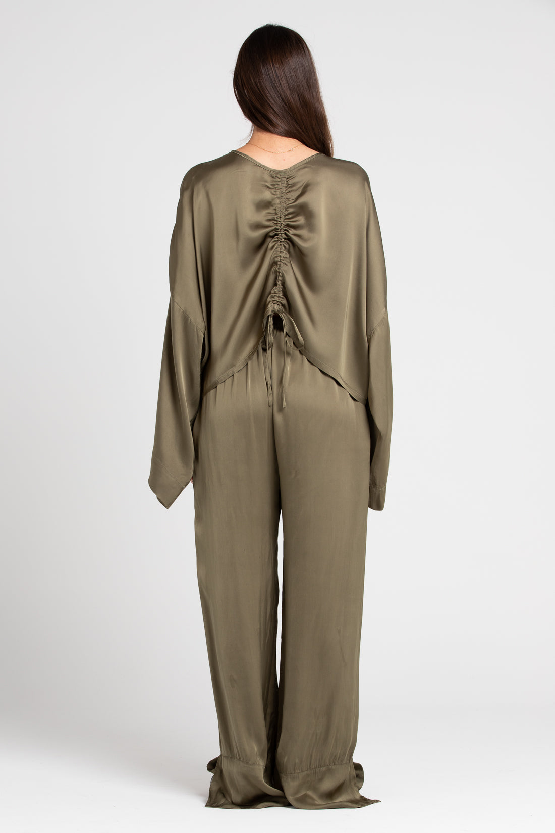 Olive Ida Wide Leg Silk Pants, Women's Clothing, UNIKSPACE