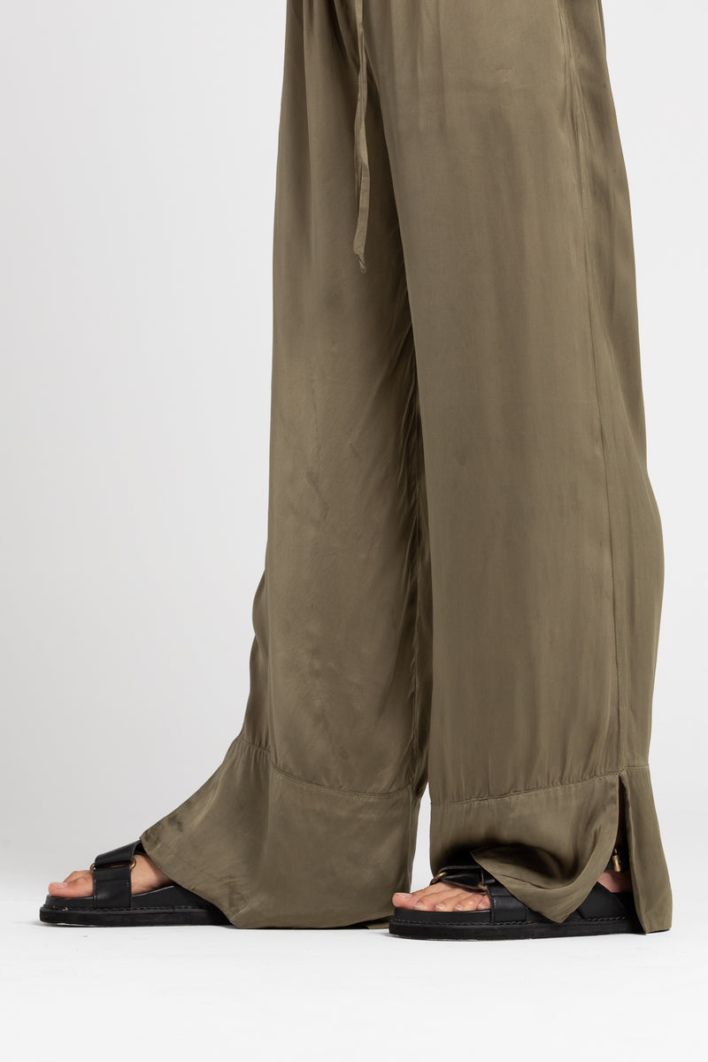 Olive Ida Wide Leg Silk Pants, Women's Clothing, UNIKSPACE