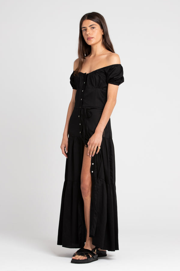 Black Isabella Off The Shoulder Midi Dress, Women's Clothing, UNIKSPACE