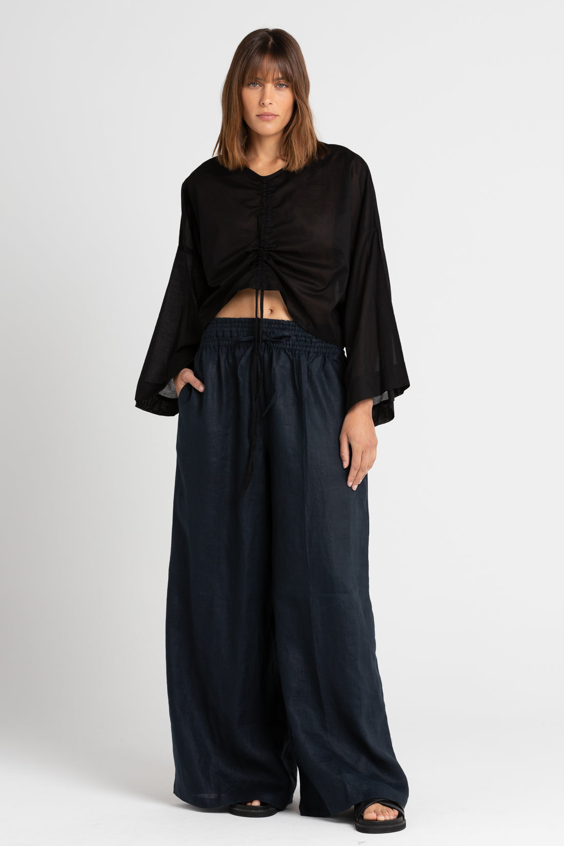Indigo Jonathan Wide Leg Linen Pants, Women's Clothing, UNIKSPACE