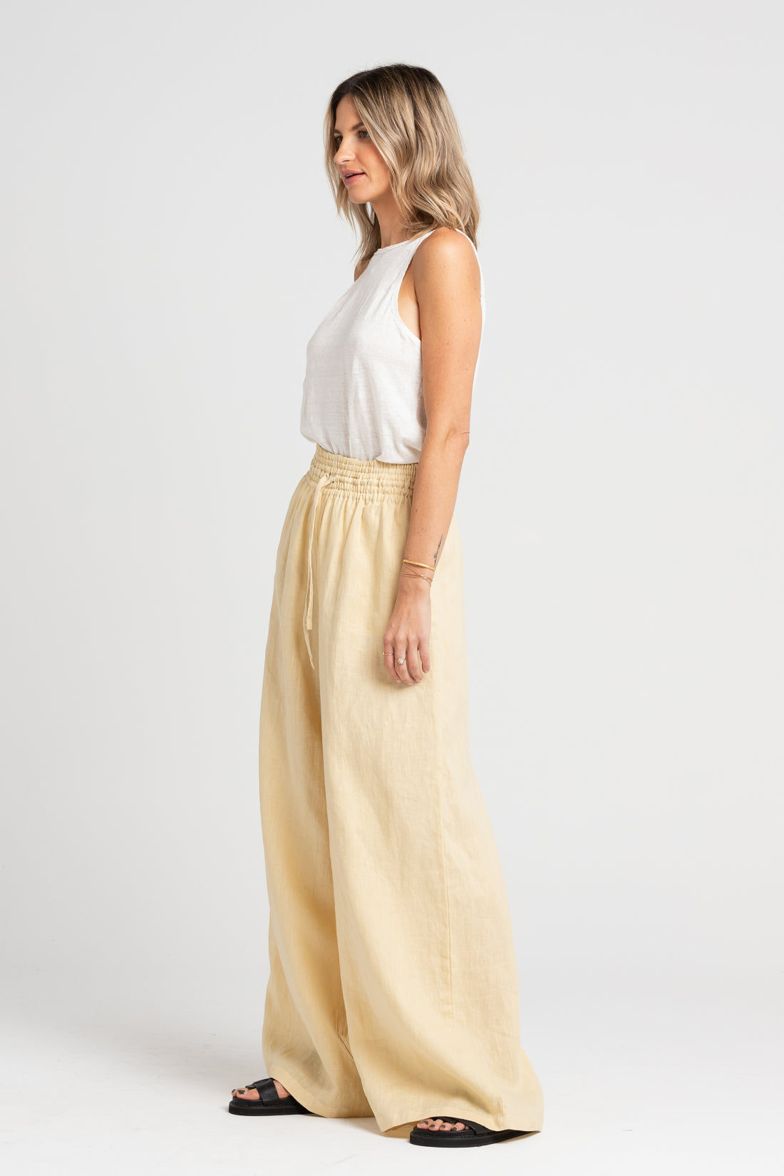 Italian Straw Jonathan Wide Leg Linen Pants, Women's Clothing, UNIKSPACE