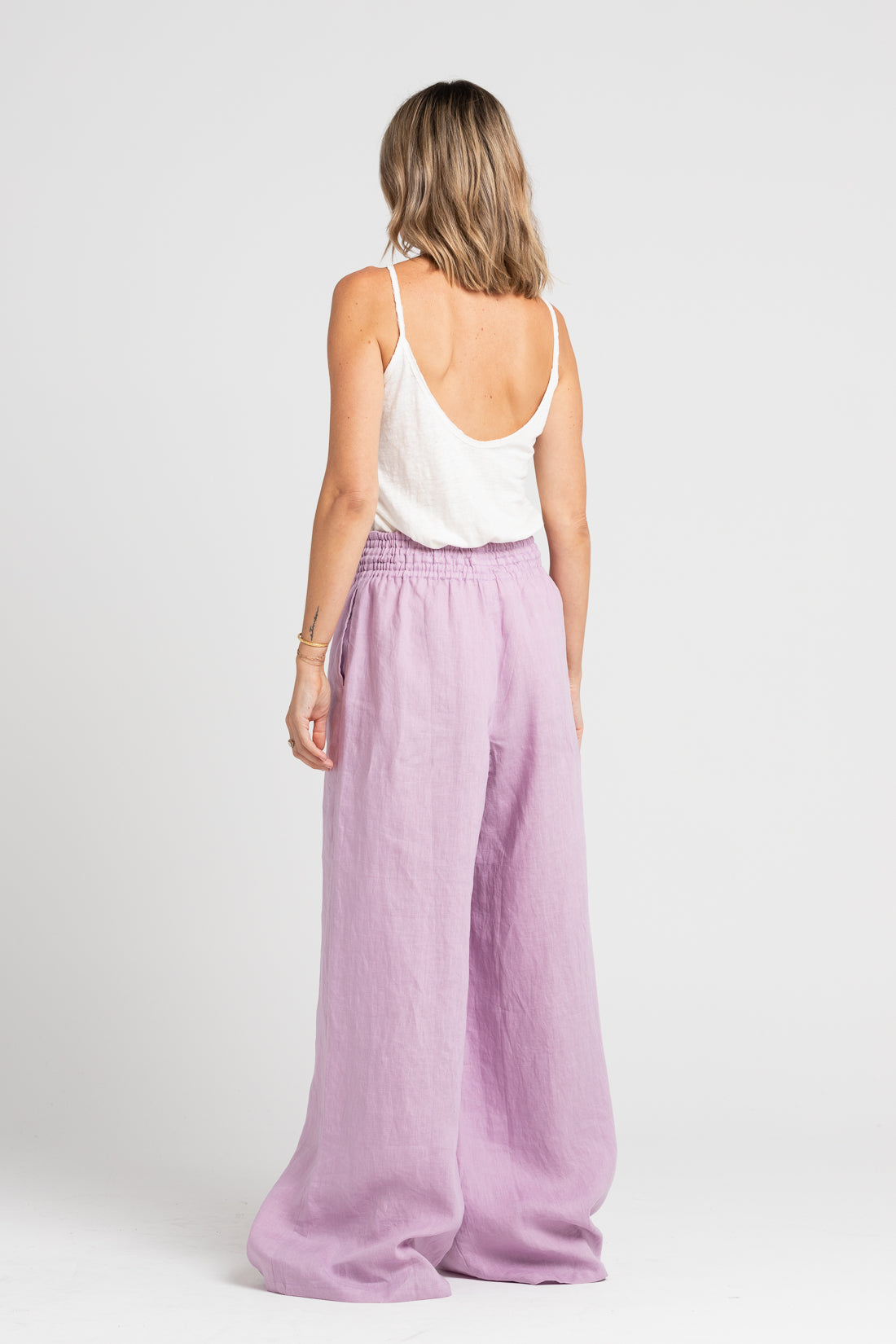 Lilac Jonathan Wide Leg Linen Pants, Women's Clothing, UNIKSPACE