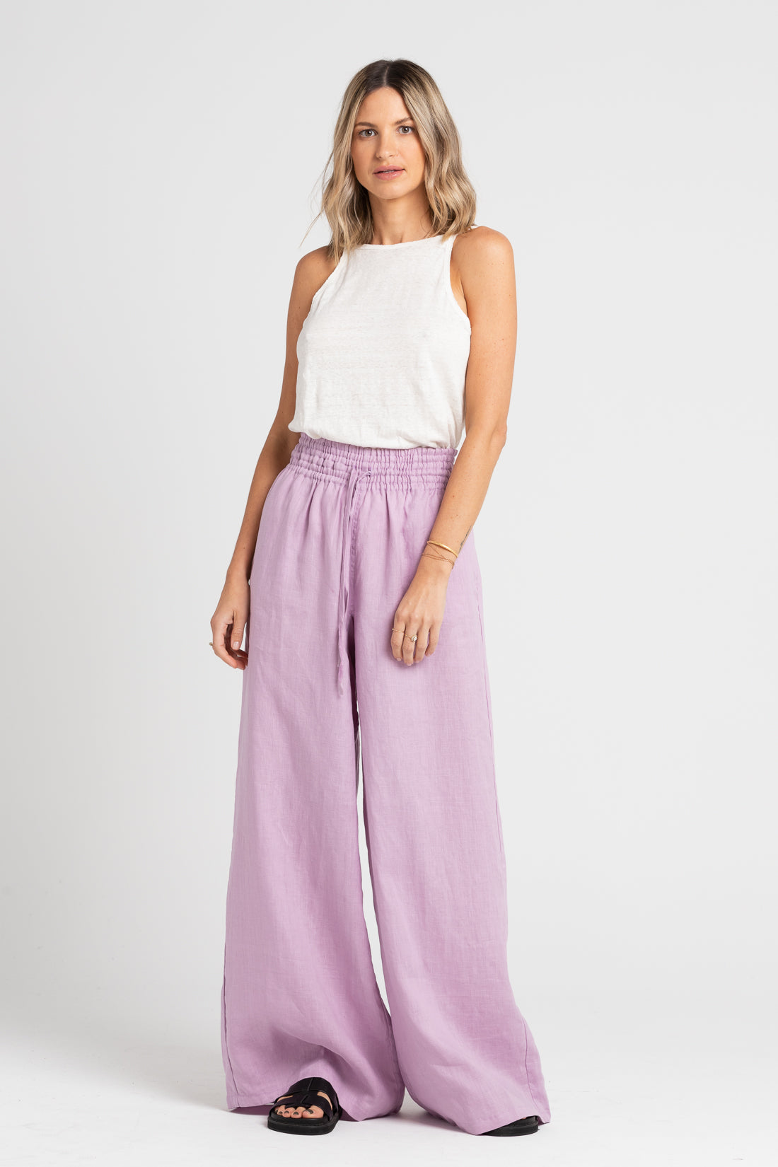 Lilac Jonathan Wide Leg Linen Pants, Women's Clothing, UNIKSPACE