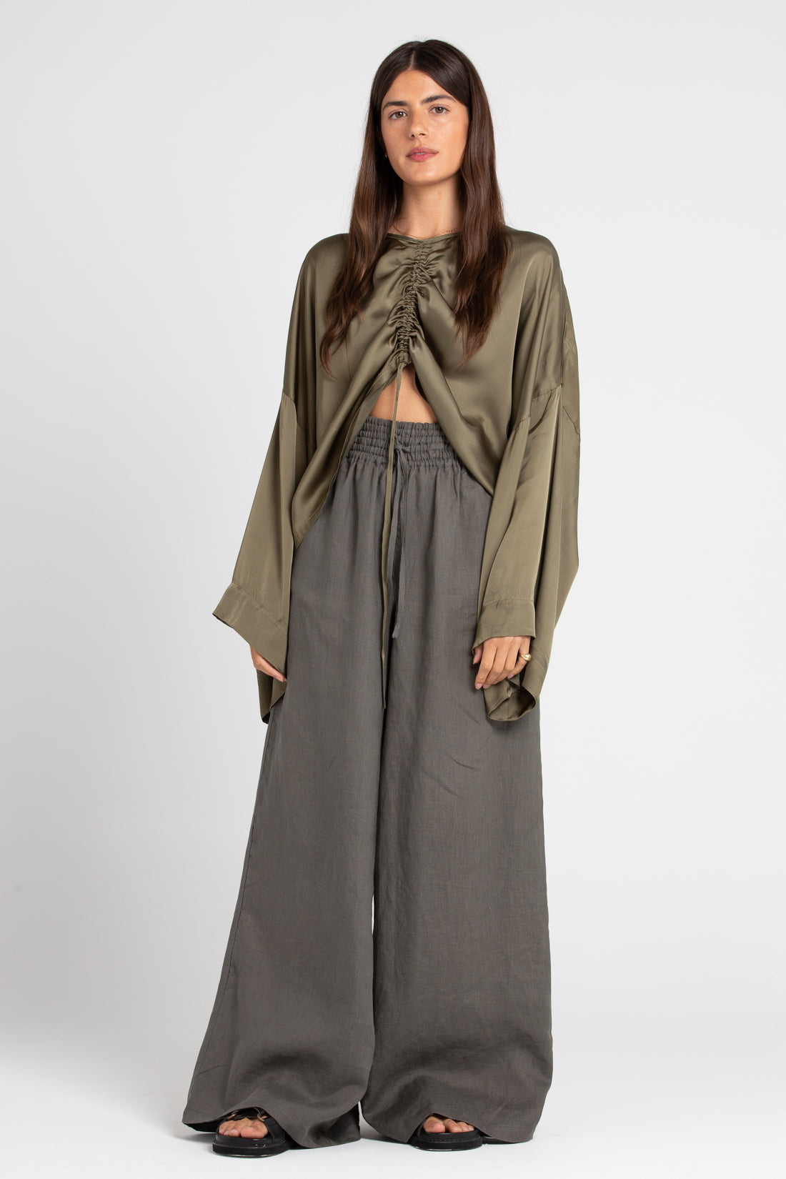 Smoke Jonathan Wide Leg Linen Pants, Women's Clothing, UNIKSPACE