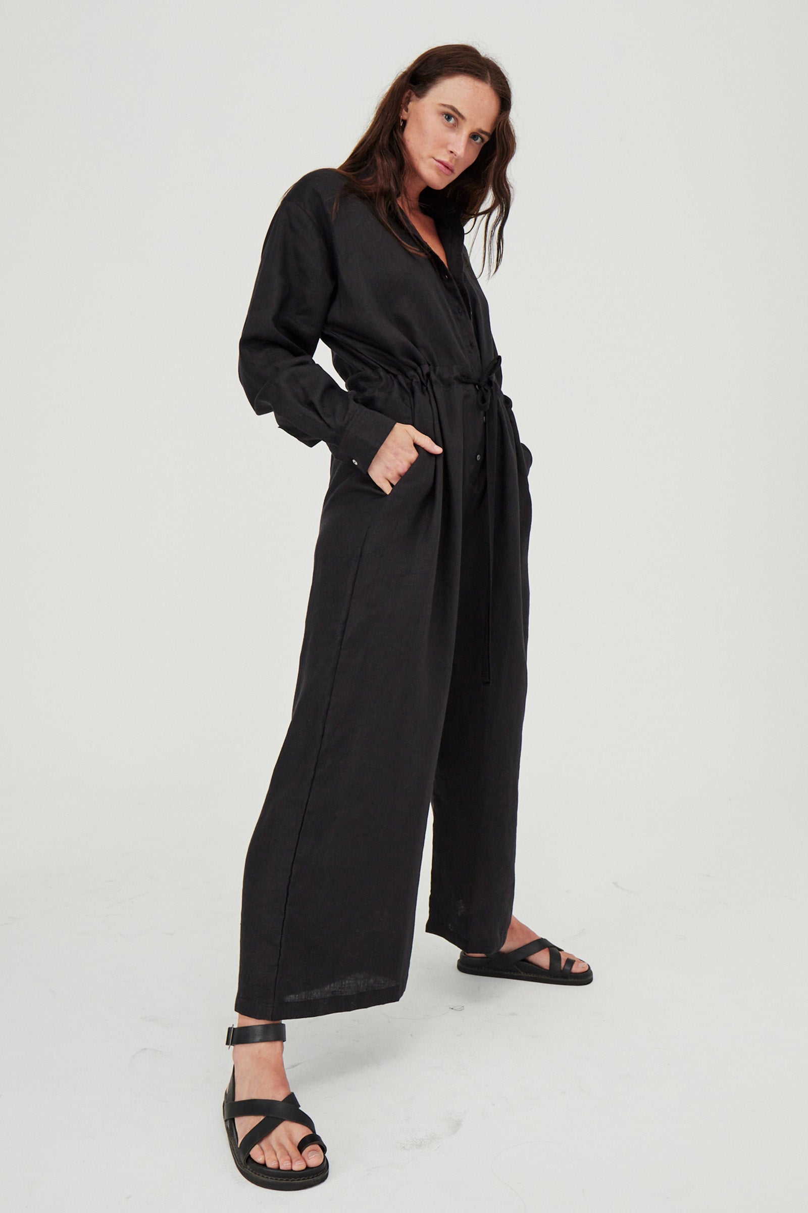 Kidd Linen Boilersuit Black