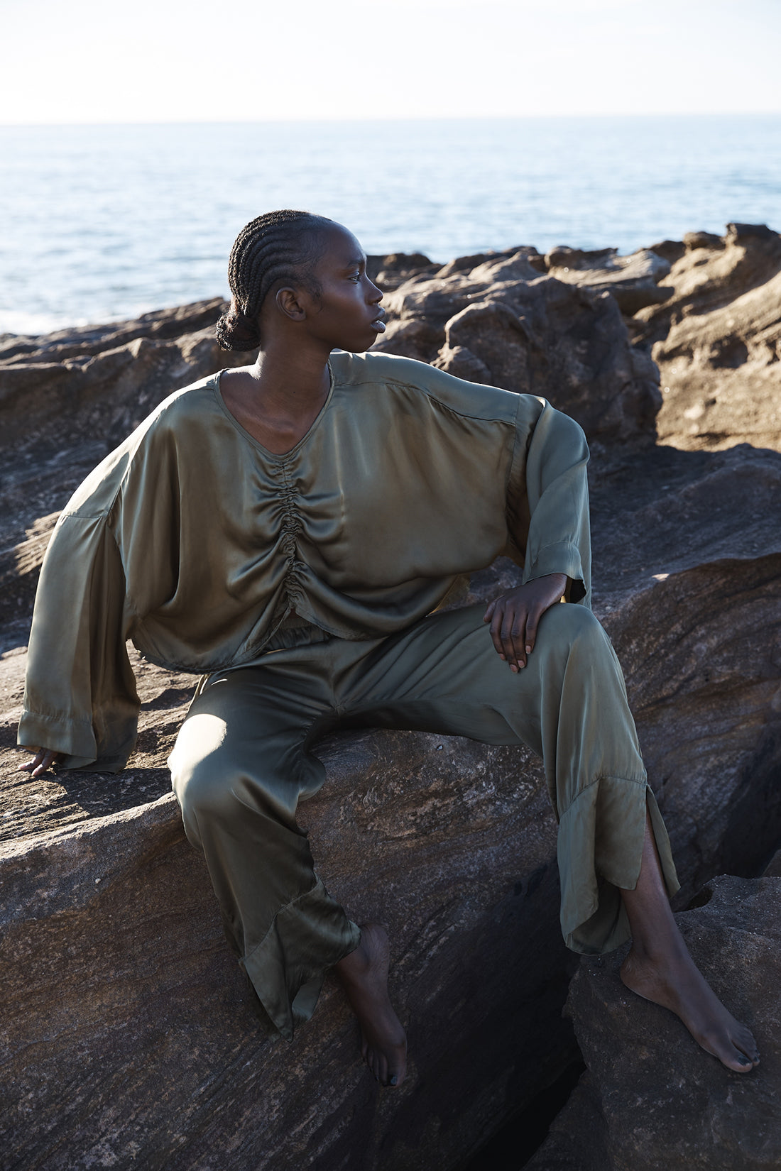 Ida Silk Pant Olive