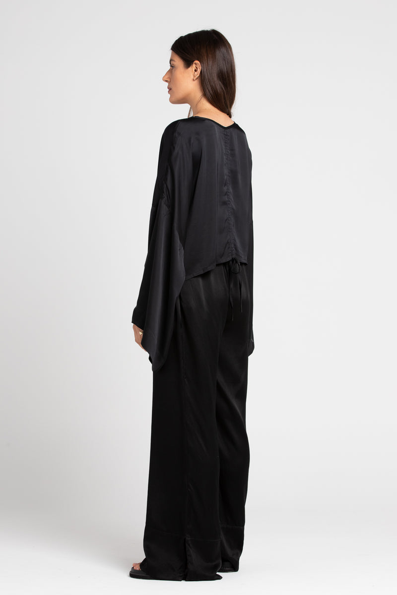 Black Ling Silk Blouse Long Sleeved Top, Women's Clothing, UNIKSPACE