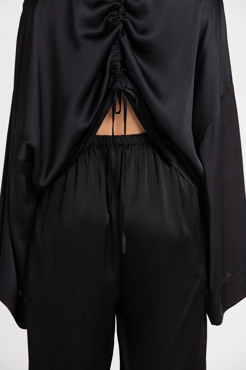 Black Ling Silk Blouse Long Sleeved Top, Women's Clothing, UNIKSPACE