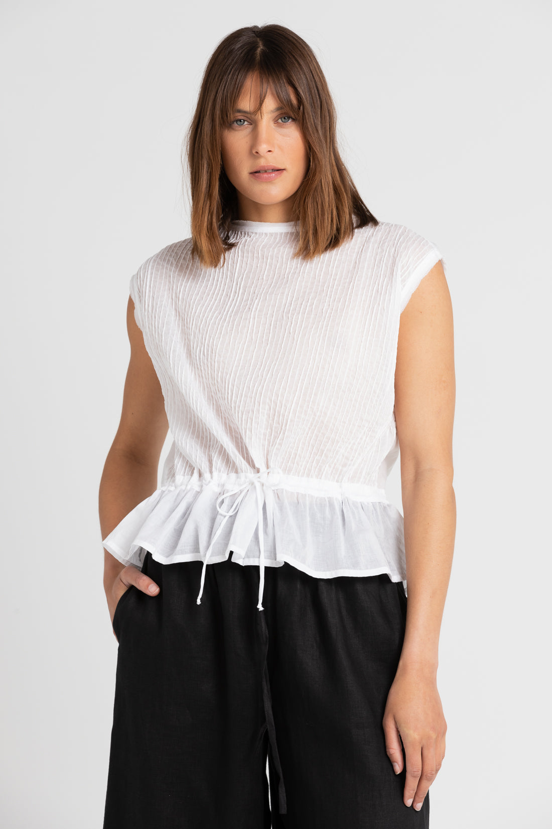White Melissa Pleated Blouse, Women's Clothing, UNIKSPACE