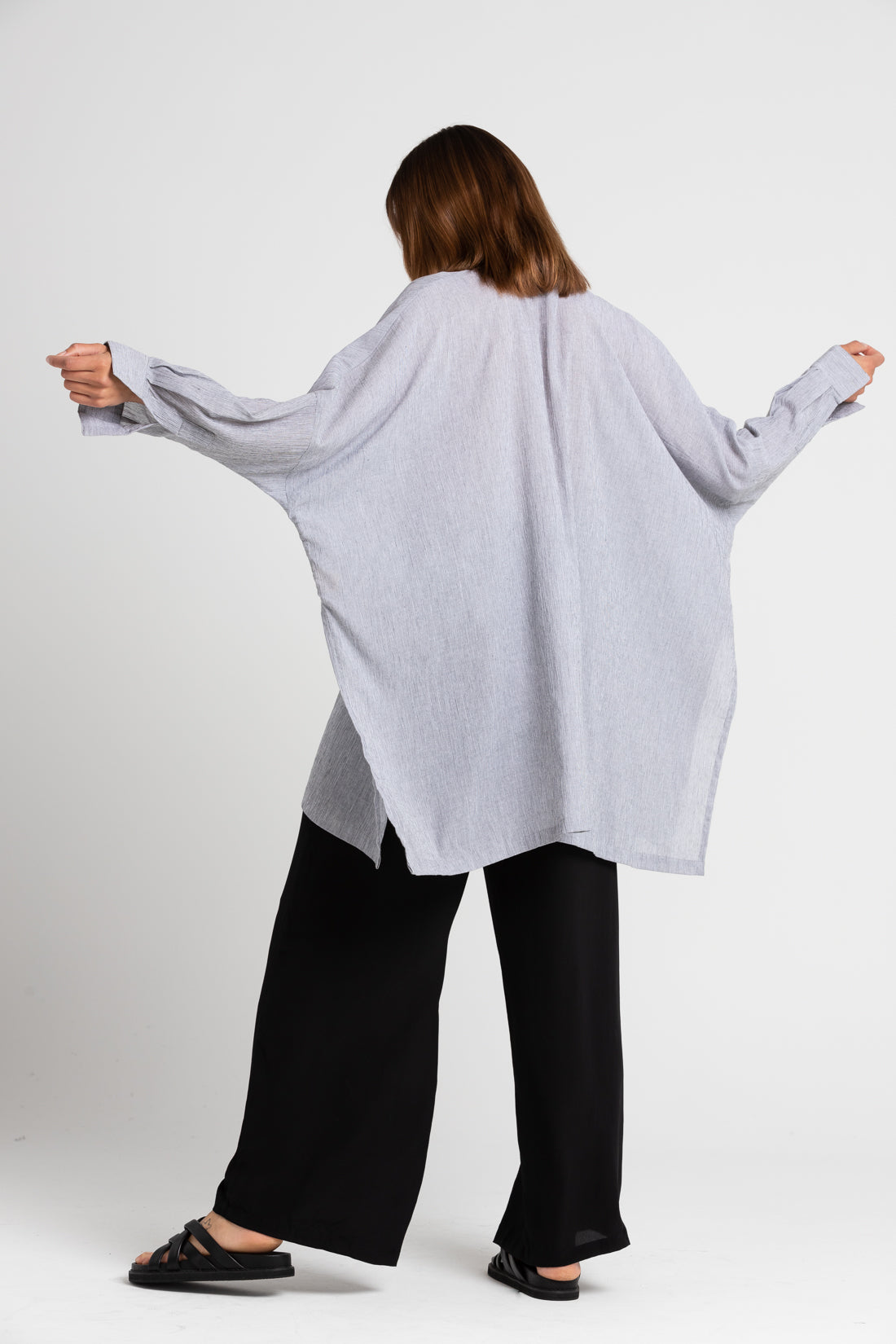 Black Pinstripe Oscar Oversized Shirt, Women's Clothing, UNIKSPACE