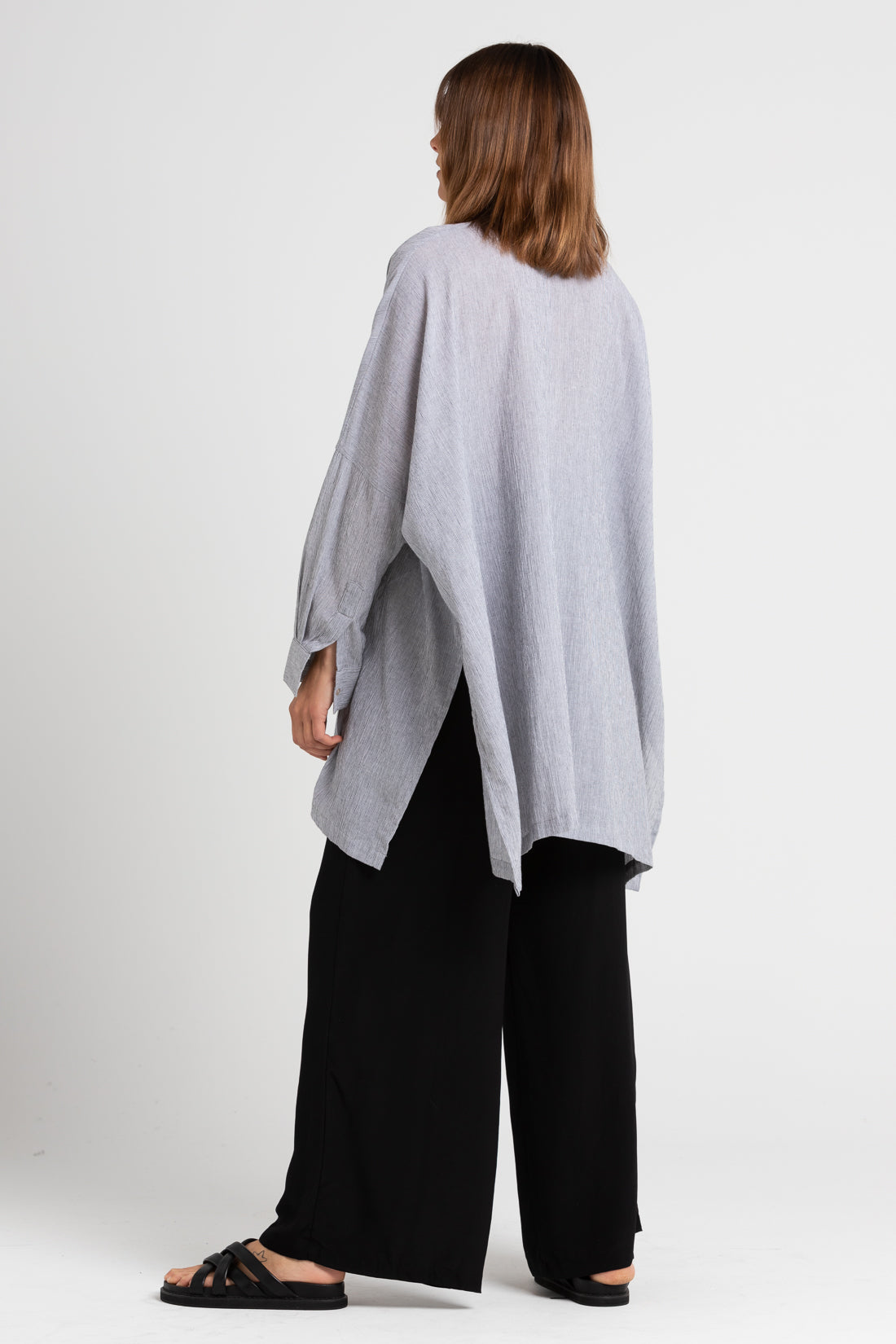 Black Pinstripe Oscar Oversized Shirt, Women's Clothing, UNIKSPACE
