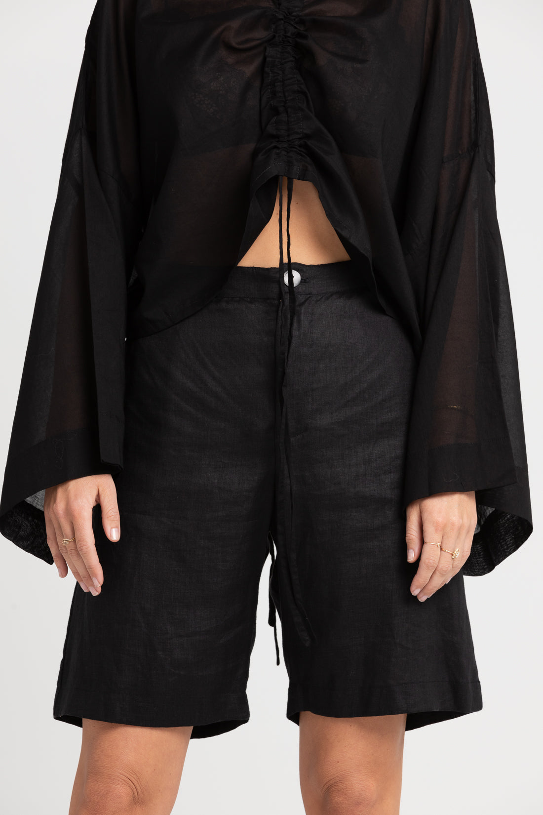 Black Parker Linen Shorts, Women's Clothing, UNIKSPACE