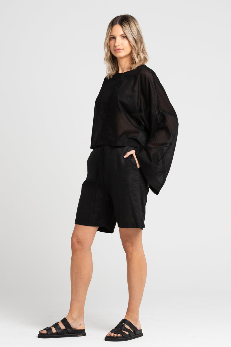 Black Parker Linen Shorts, Women's Clothing, UNIKSPACE