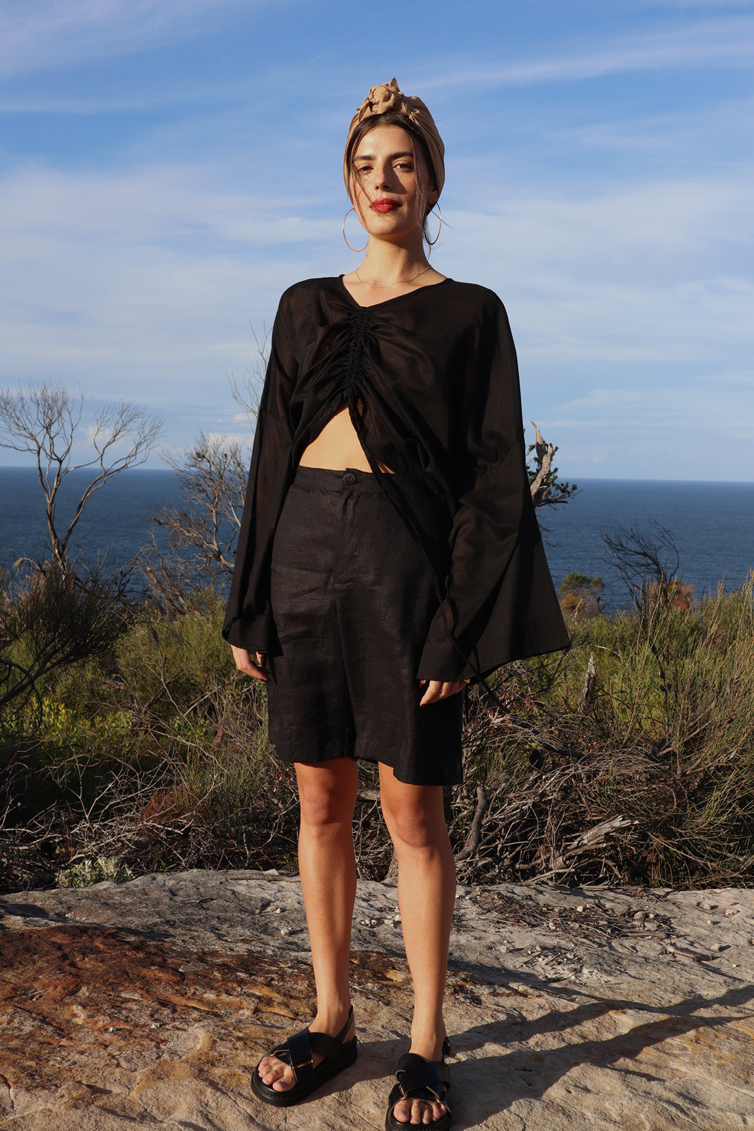 Black Parker Linen Shorts, Women's Clothing, UNIKSPACE