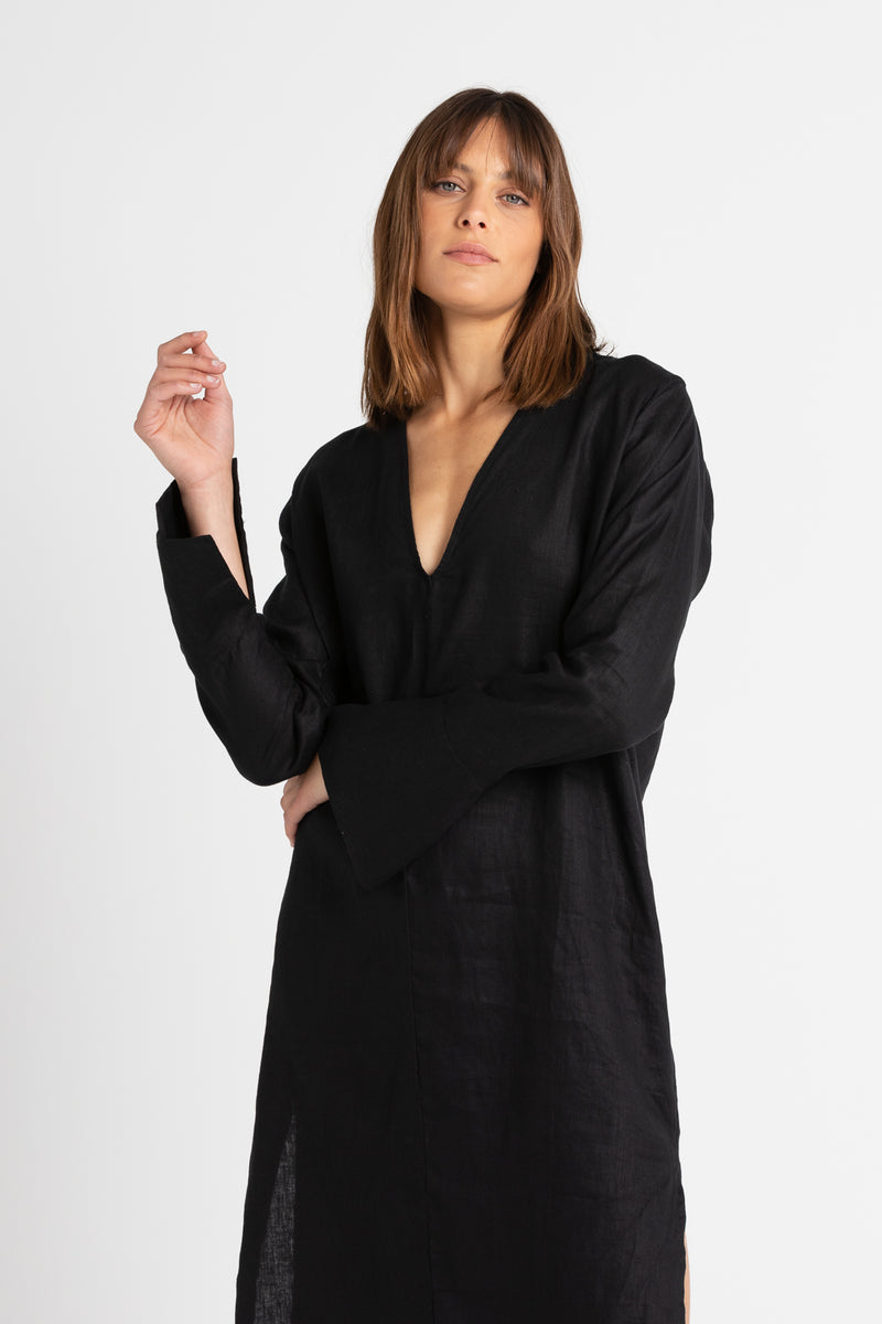 Ragna Split Sleeve Dress, Black | Women's Linen Dresses – UNIKSPACE