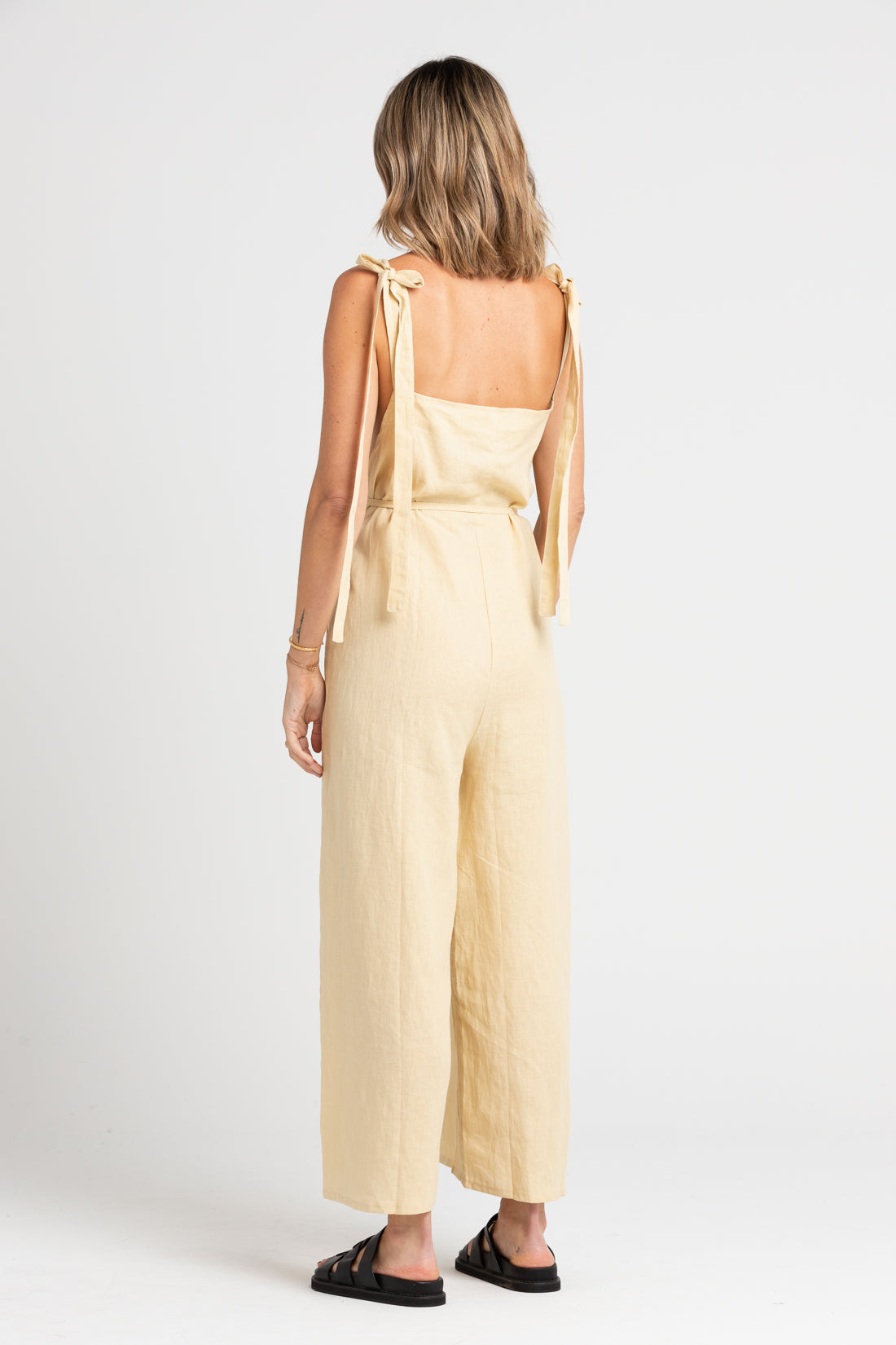 Italian Straw Turner Cropped Jumpsuit, Women's Linen Clothing, UNIKSPACE