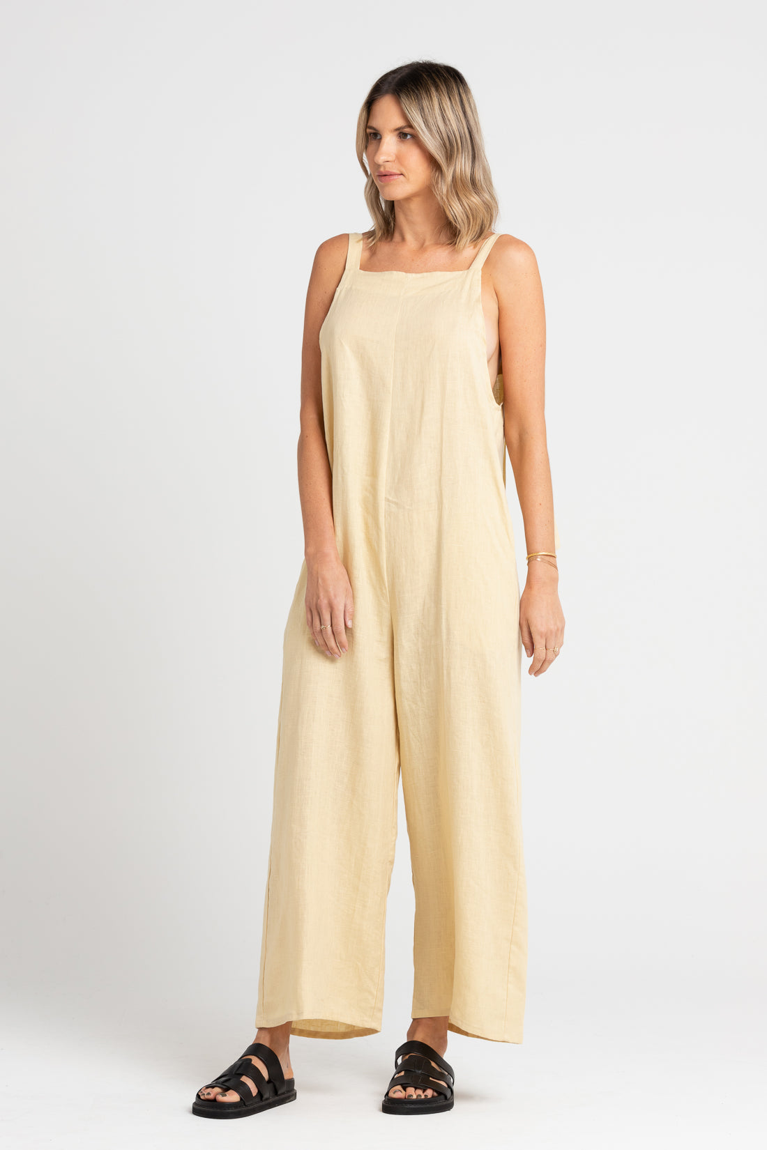 Italian Straw Turner Cropped Jumpsuit, Women's Linen Clothing, UNIKSPACE