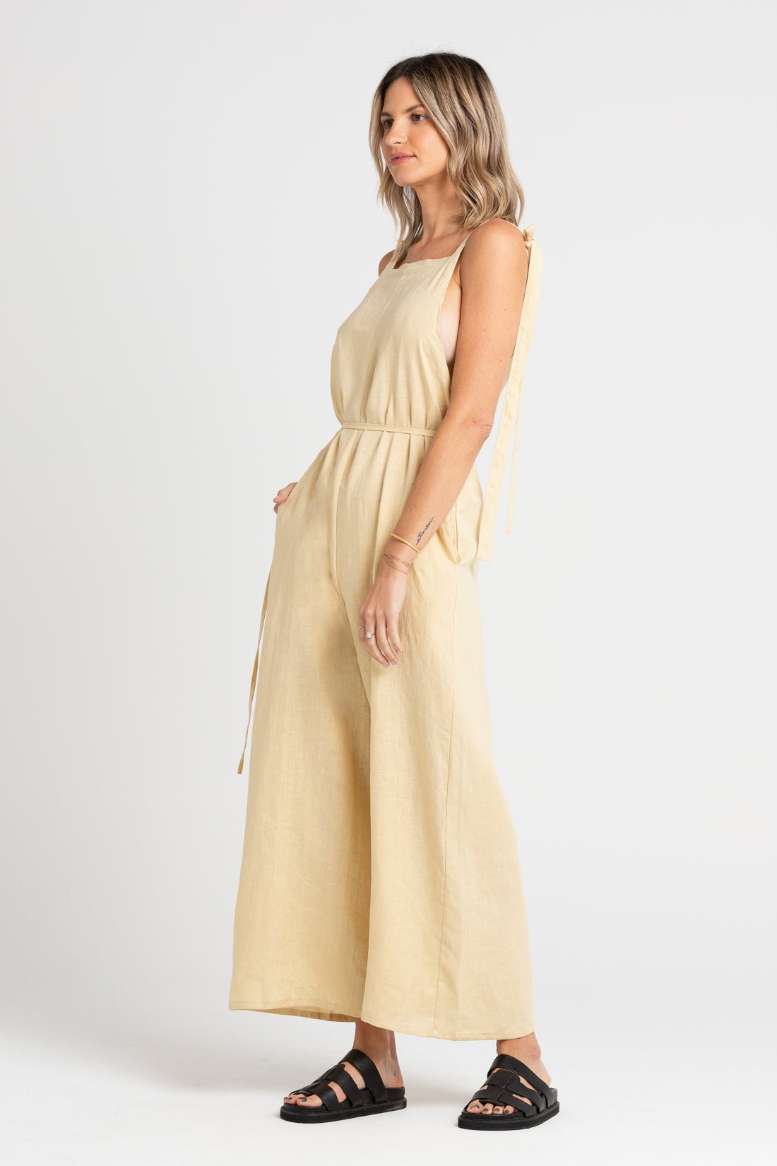 Italian Straw Turner Cropped Jumpsuit, Women's Linen Clothing, UNIKSPACE