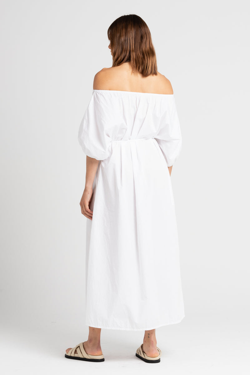 White Valdis Off The Shoulder Midi Dress, Women's Clothing, UNIKSPACE