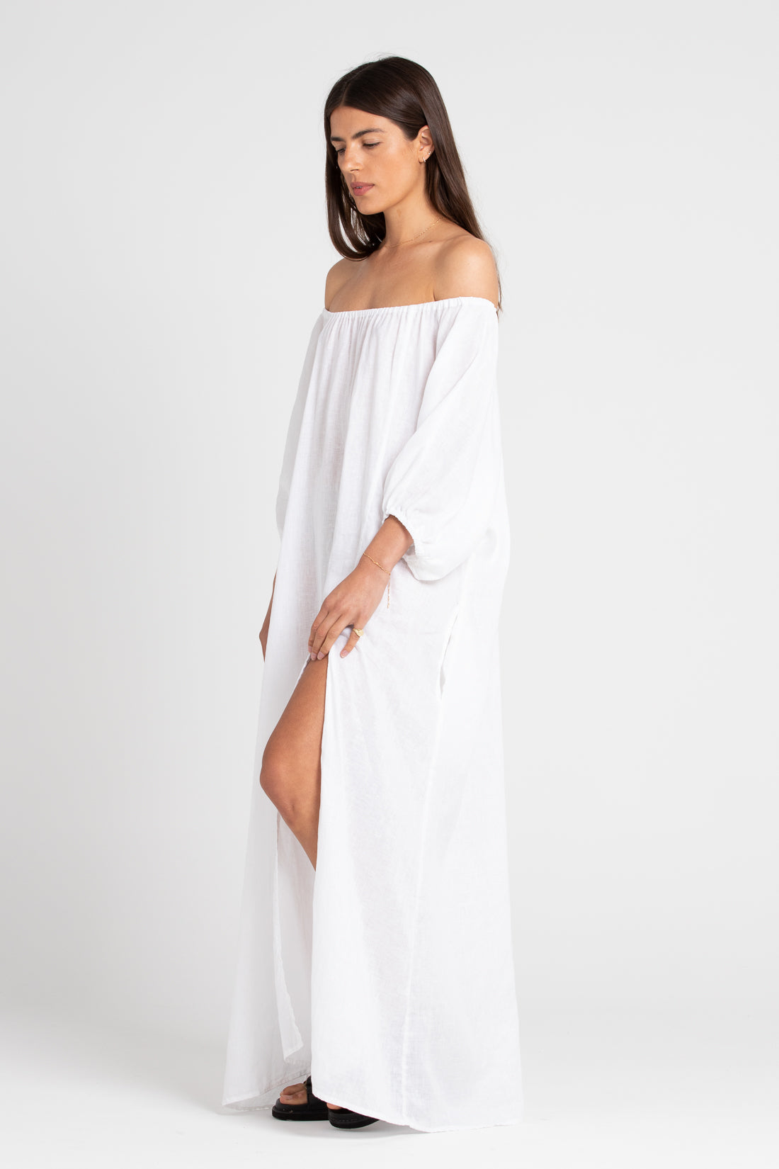 White Valdis Off The Shoulder Maxi Dress, Women's Clothing, UNIKSPACE
