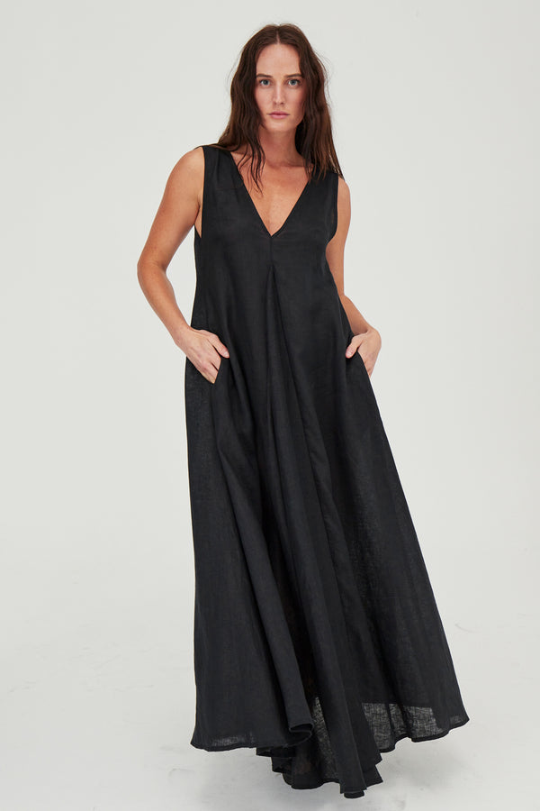 Venus Linen Maxi Dress Black