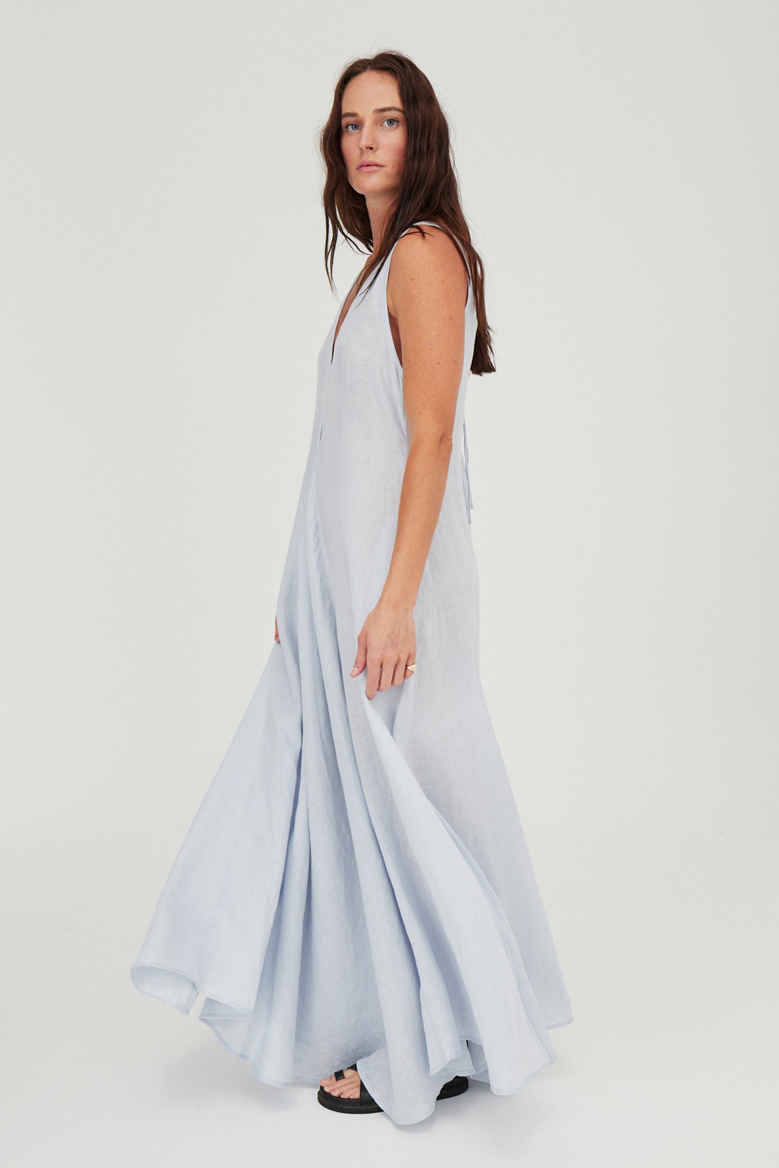 Venus Linen Maxi Dress Ice Blue