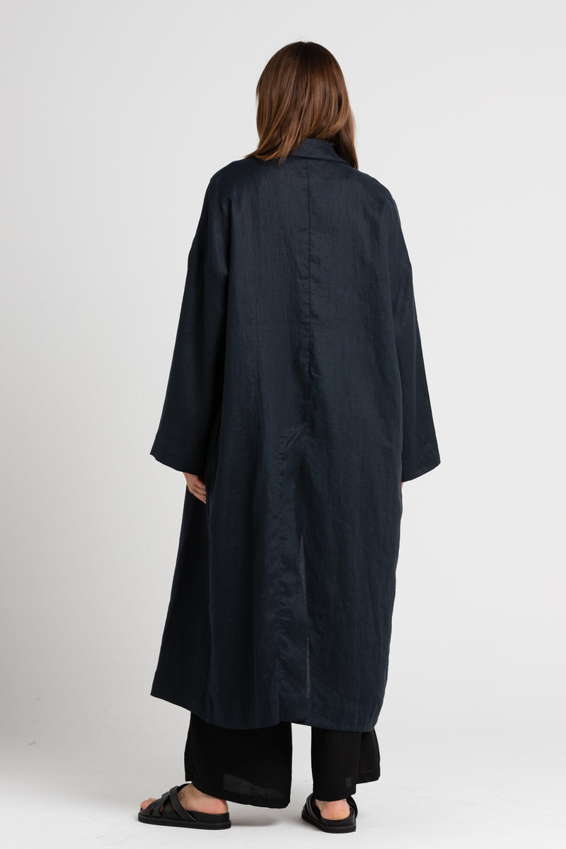 Victor Oversized Linen Coat, Indigo | Women's Linen Jackets – UNIKSPACE