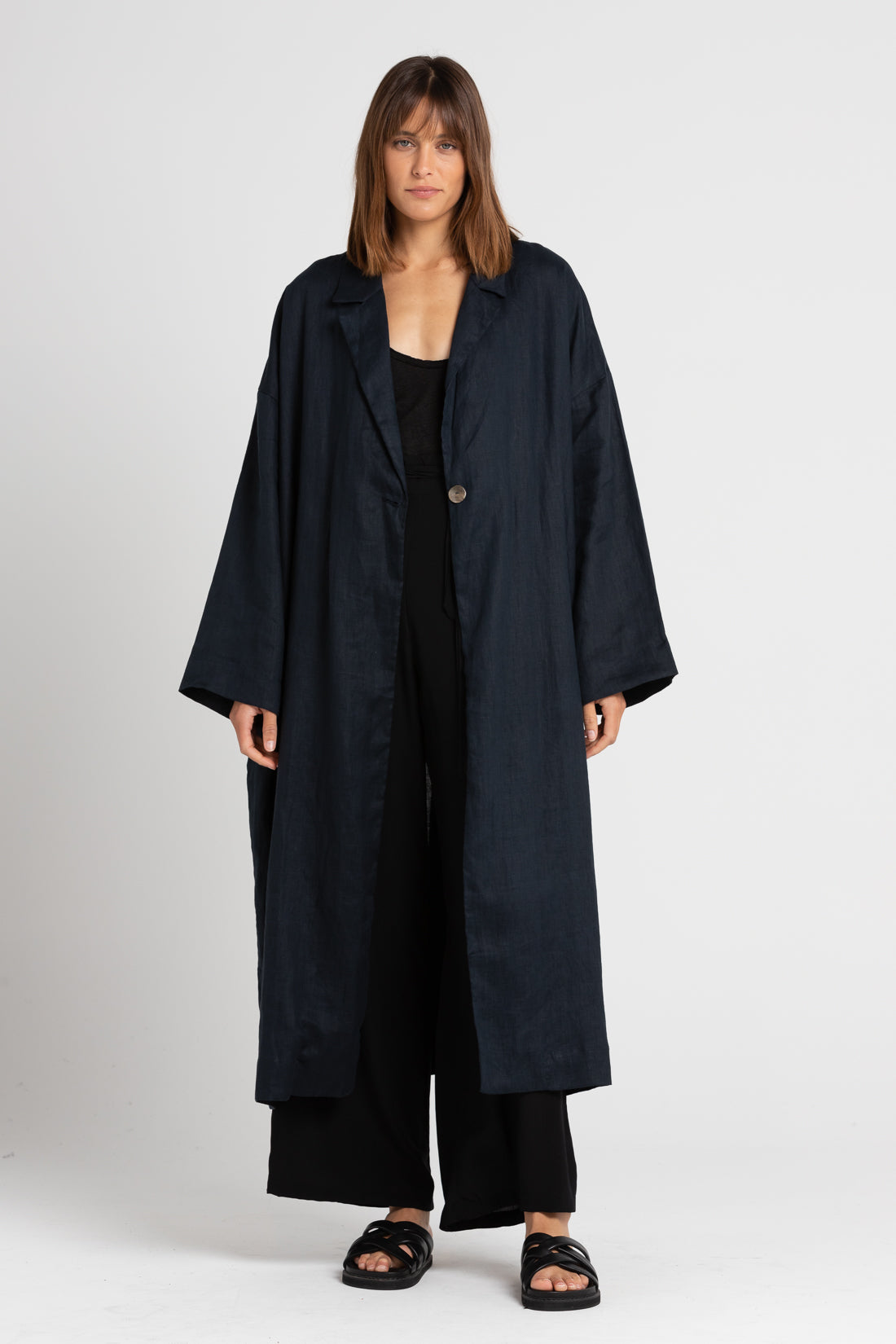 Indigo Victor Oversized Linen Coat, Women's Clothing, UNIKSPACE