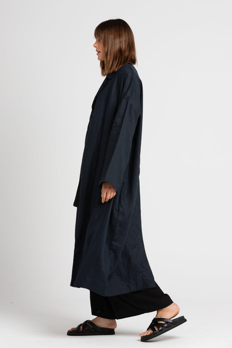 Indigo Victor Oversized Linen Coat, Women's Clothing, UNIKSPACE