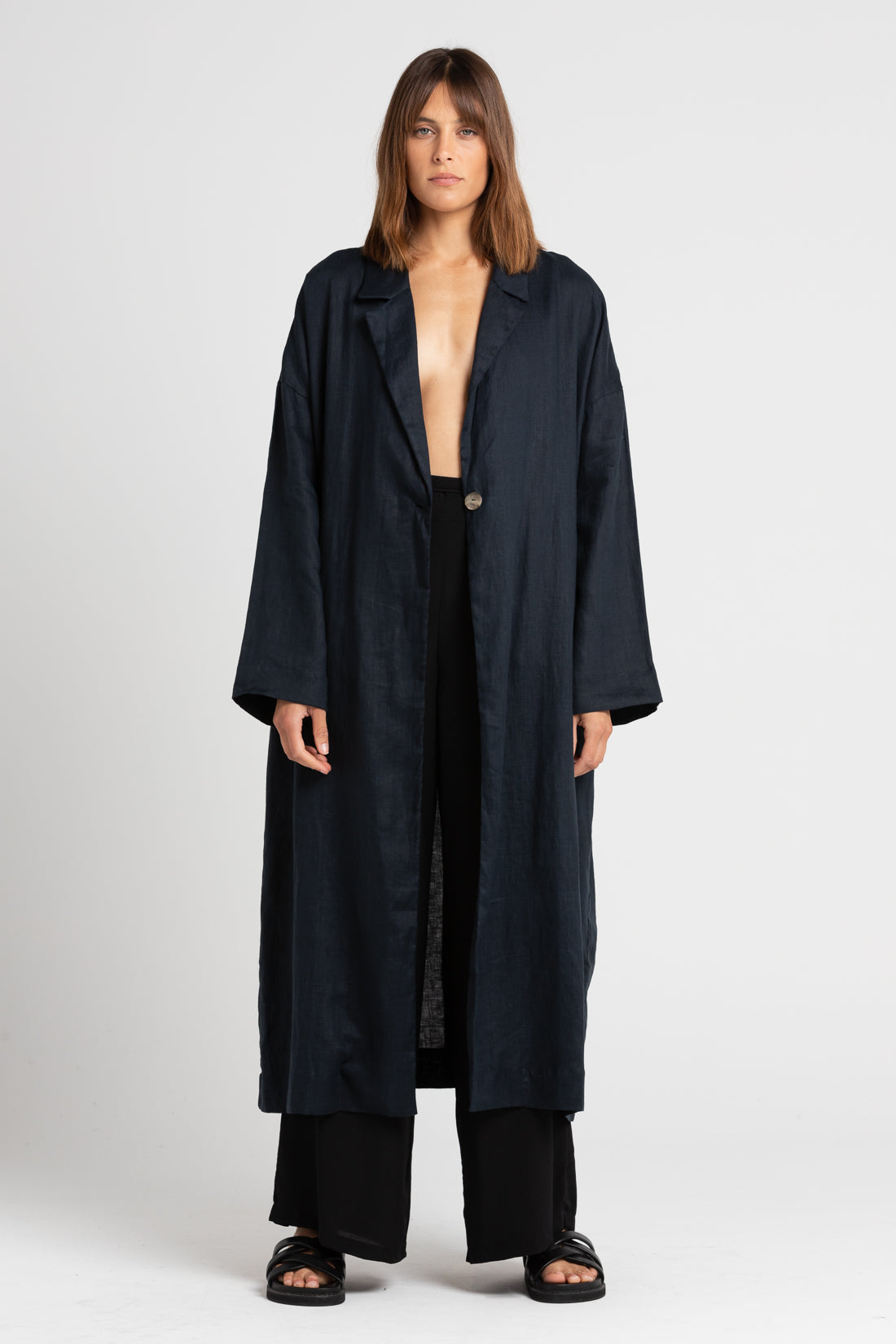 Indigo Victor Oversized Linen Coat, Women's Clothing, UNIKSPACE