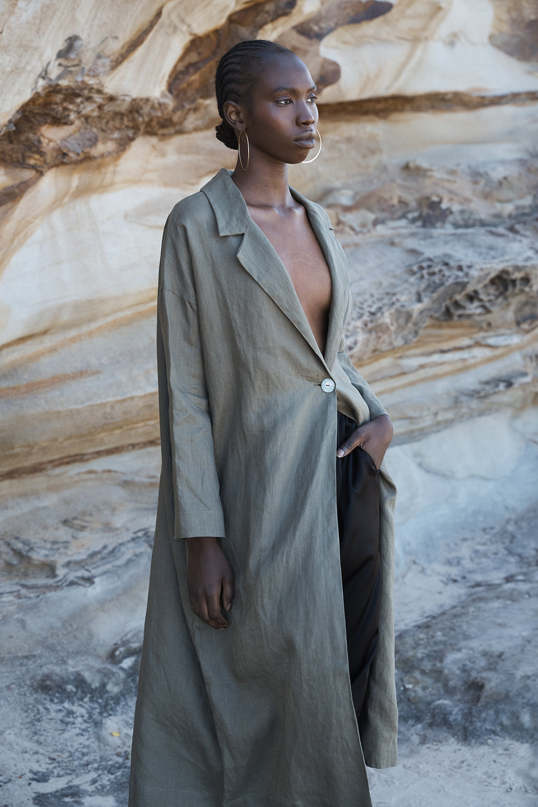 Olive Victor Oversized Linen Coat, Women's Clothing, UNIKSPACE