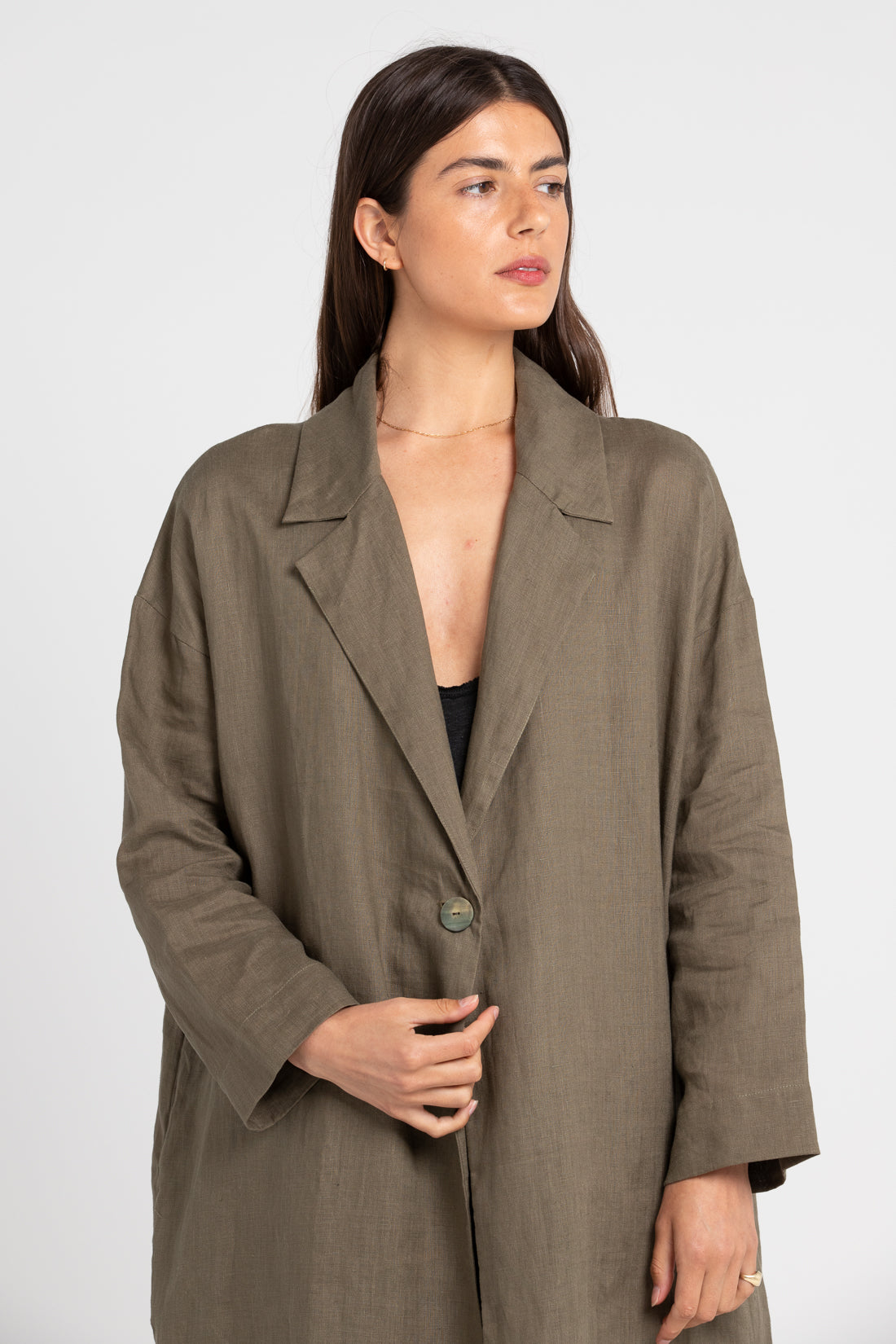 Olive Victor Oversized Linen Coat, Women's Clothing, UNIKSPACE