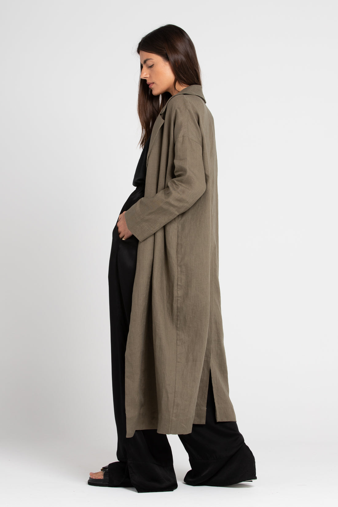 Olive Victor Oversized Linen Coat, Women's Clothing, UNIKSPACE