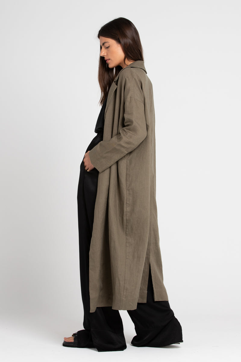 Olive Victor Oversized Linen Coat, Women's Clothing, UNIKSPACE