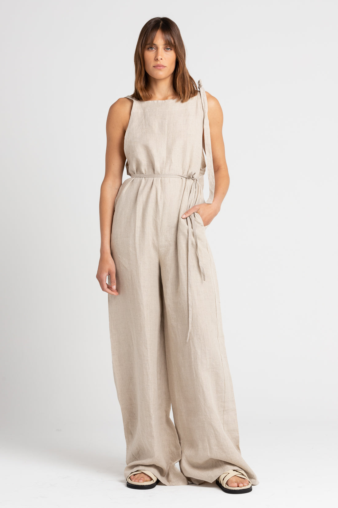 Sand Wilde Wide Leg Jumpsuit, Women's Linen Clothing, UNIKSPACE