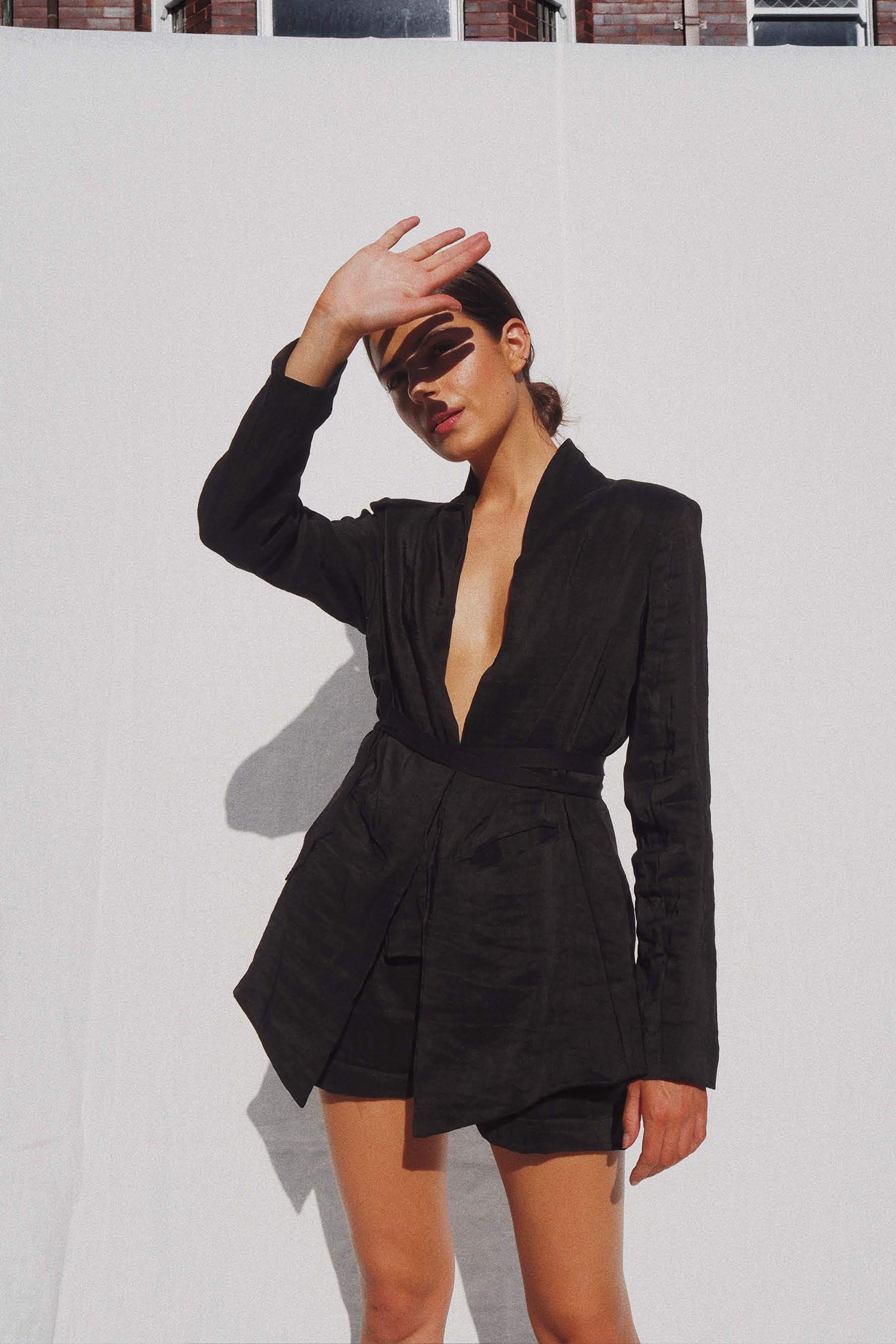 Black Samuel Silk Linen Blazer, Women's Clothing, UNIKSPACE