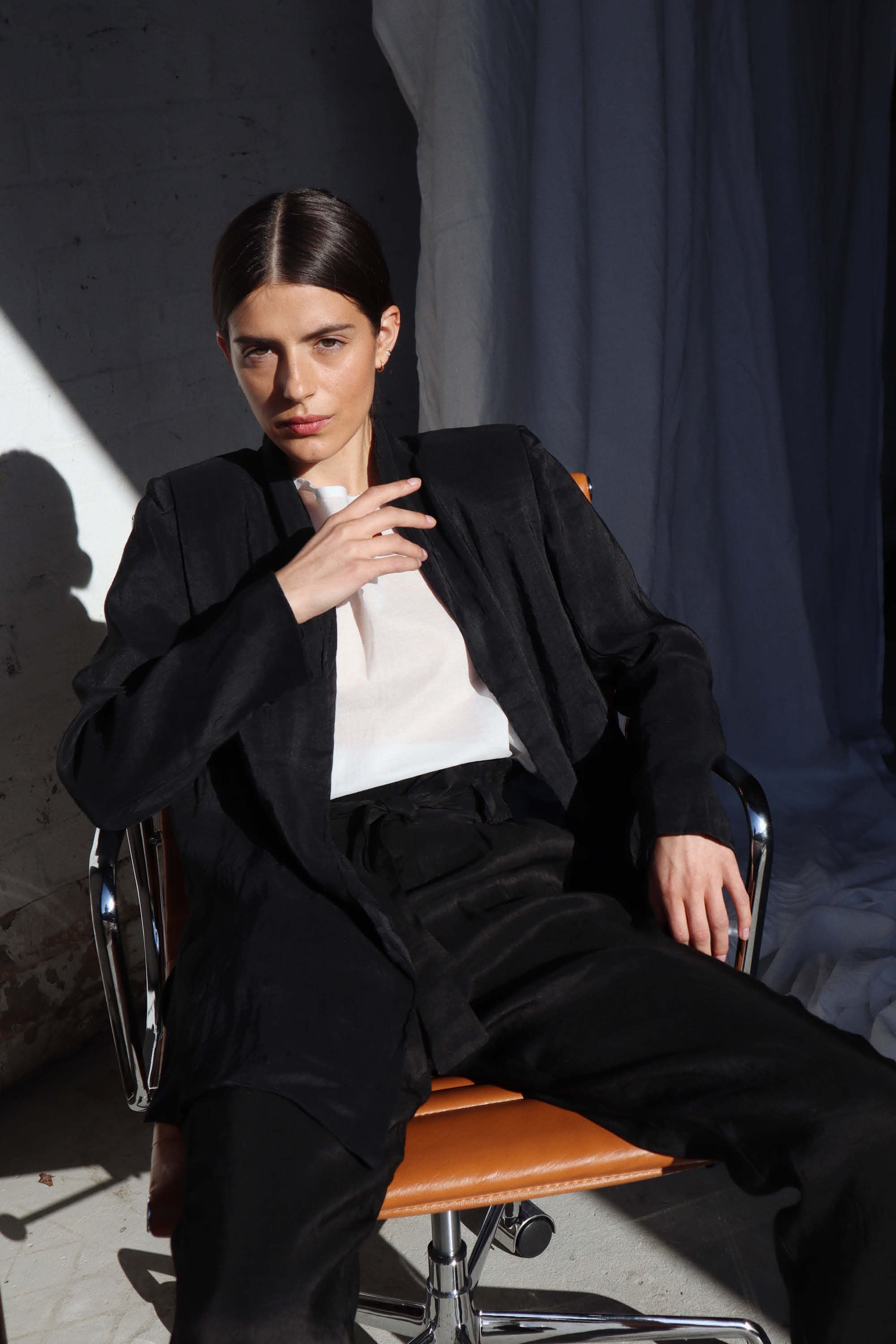Black Samuel Silk Linen Blazer, Women's Clothing, UNIKSPACE