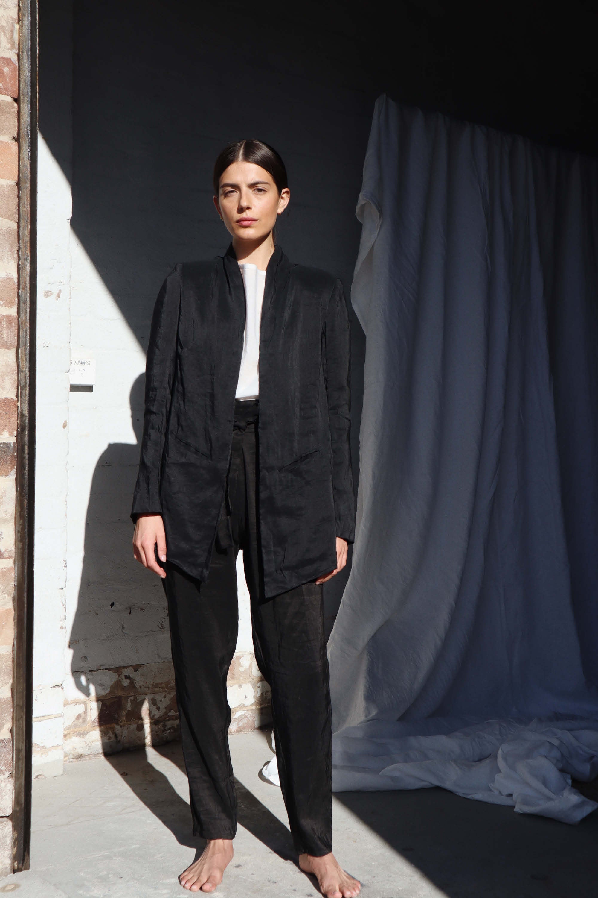 Black Samuel Silk Linen Blazer, Women's Clothing, UNIKSPACE