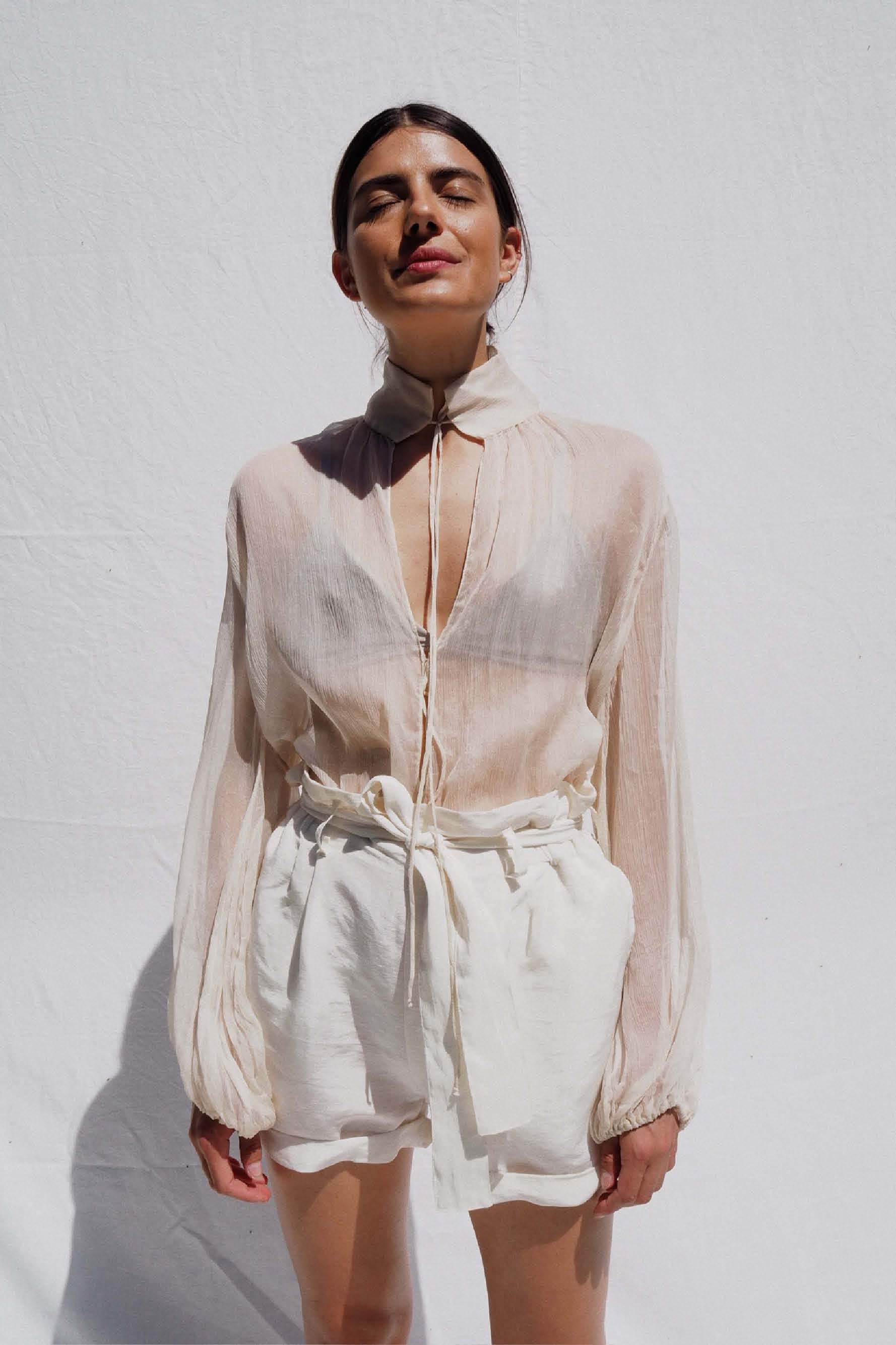Ivory Taylor Silk Blouse, Women's Clothing, UNIKSPACE