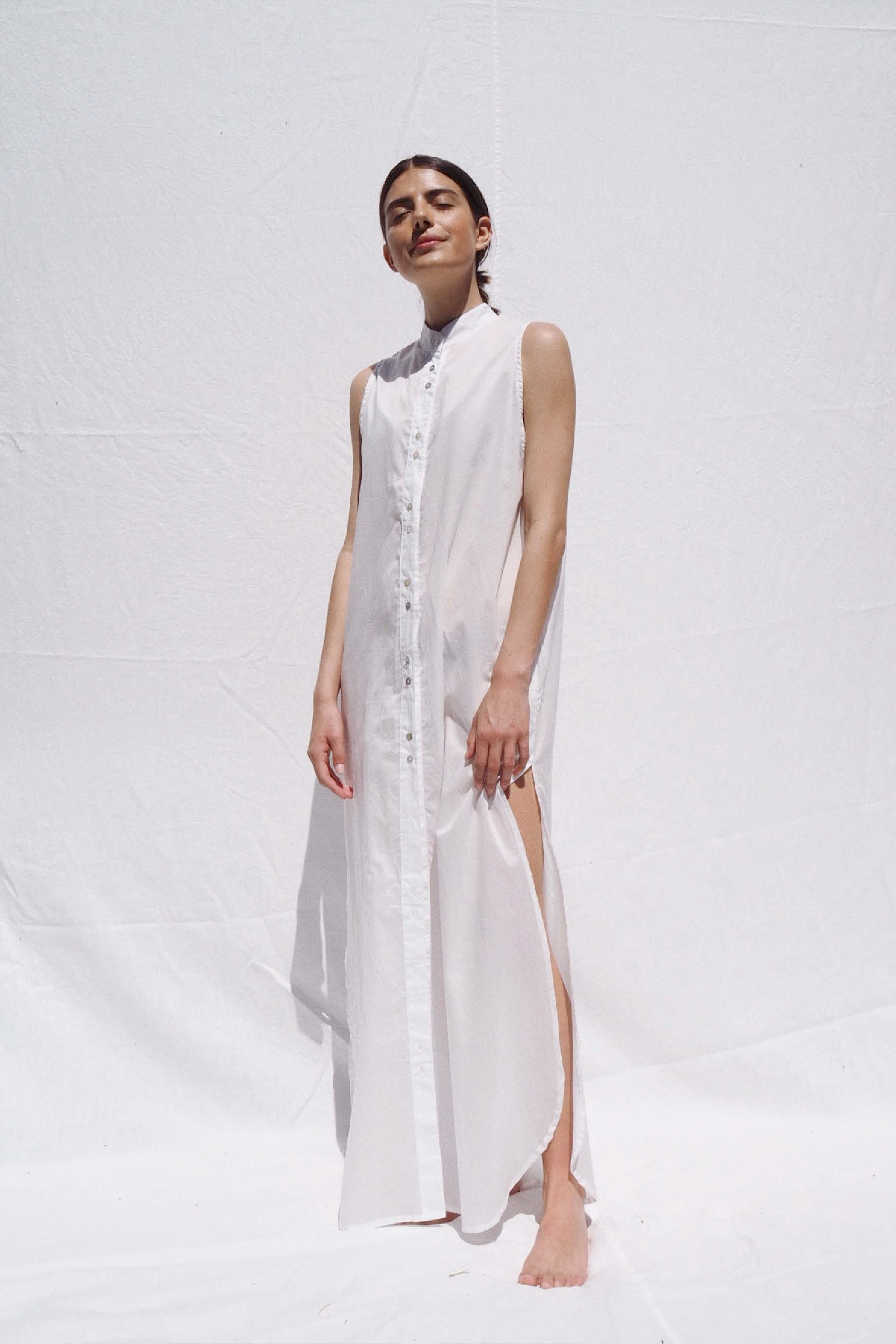 White Bronte Sleeveless Shirt Dress, Women's Clothing, UNIKSPACE