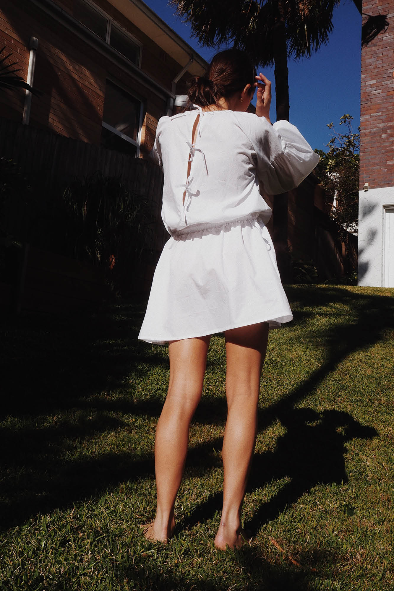 Clara Balloon Sleeve Mini Dress White
