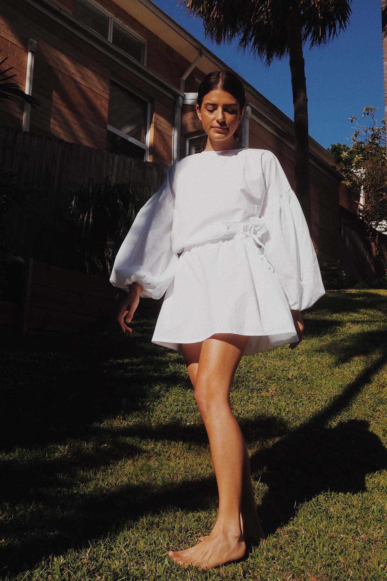 Clara Balloon Sleeve Mini Dress White