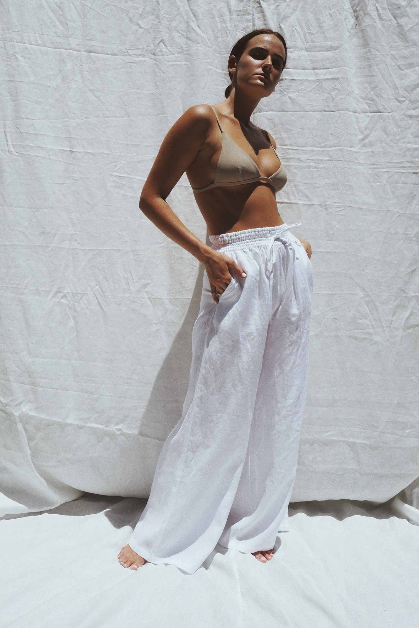 Jonathan Wide Leg Linen Pant White
