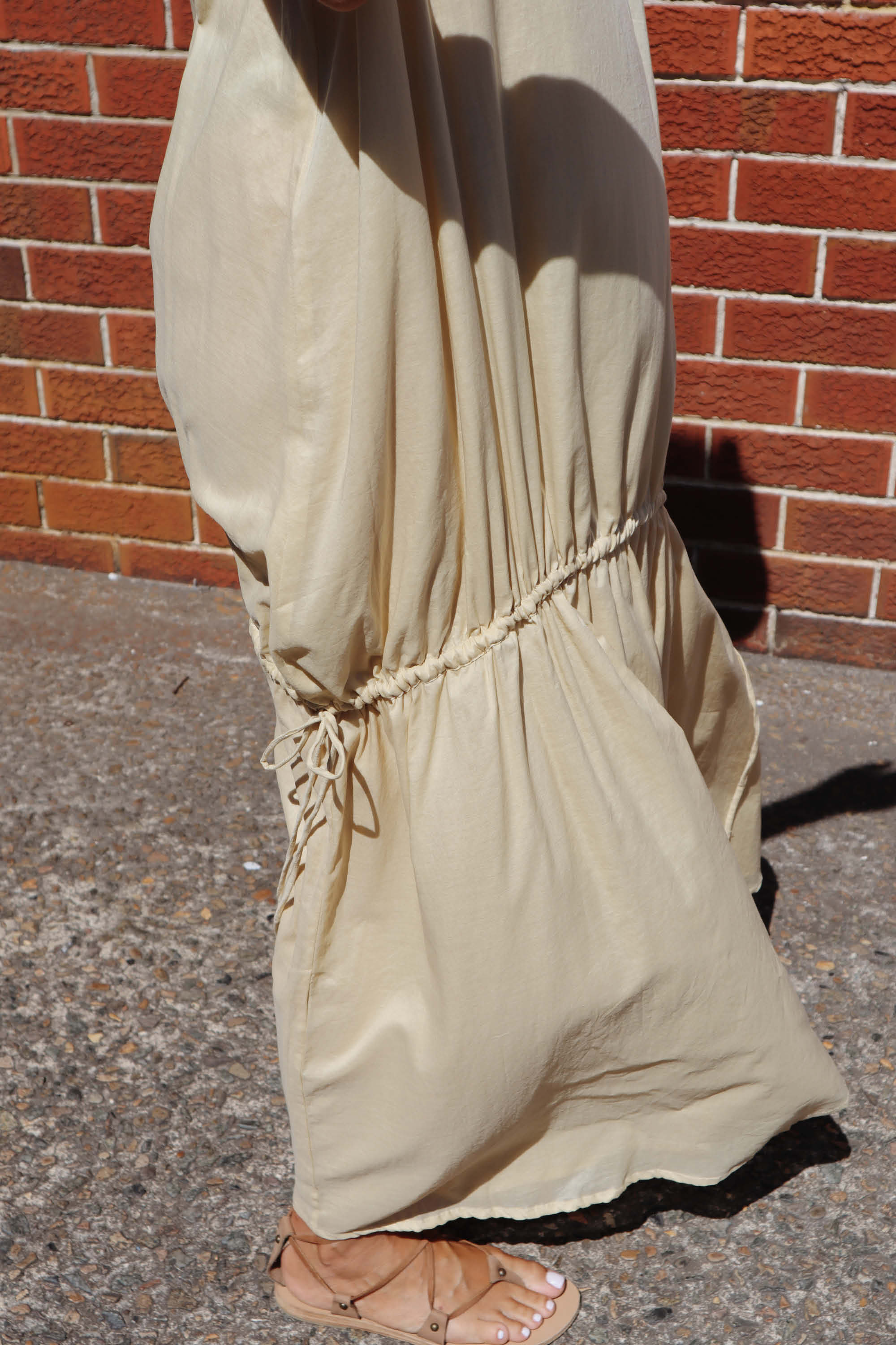 Italian Straw Angy Drawstring Midi Dress, Women's Clothing, UNIKSPACE
