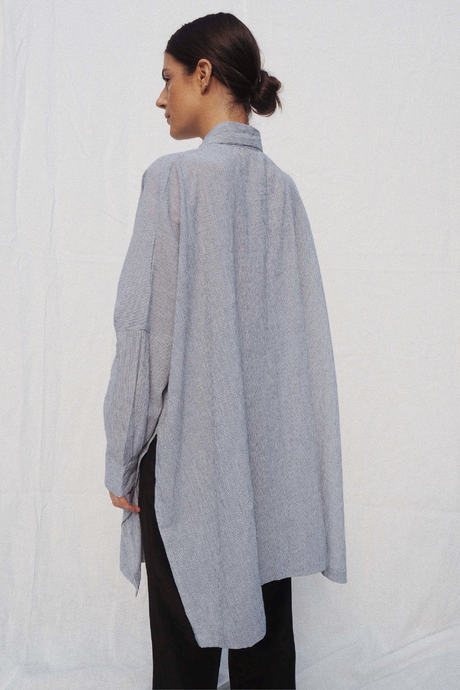 Black Pinstripe Oscar Oversized Shirt, Women's Clothing, UNIKSPACE