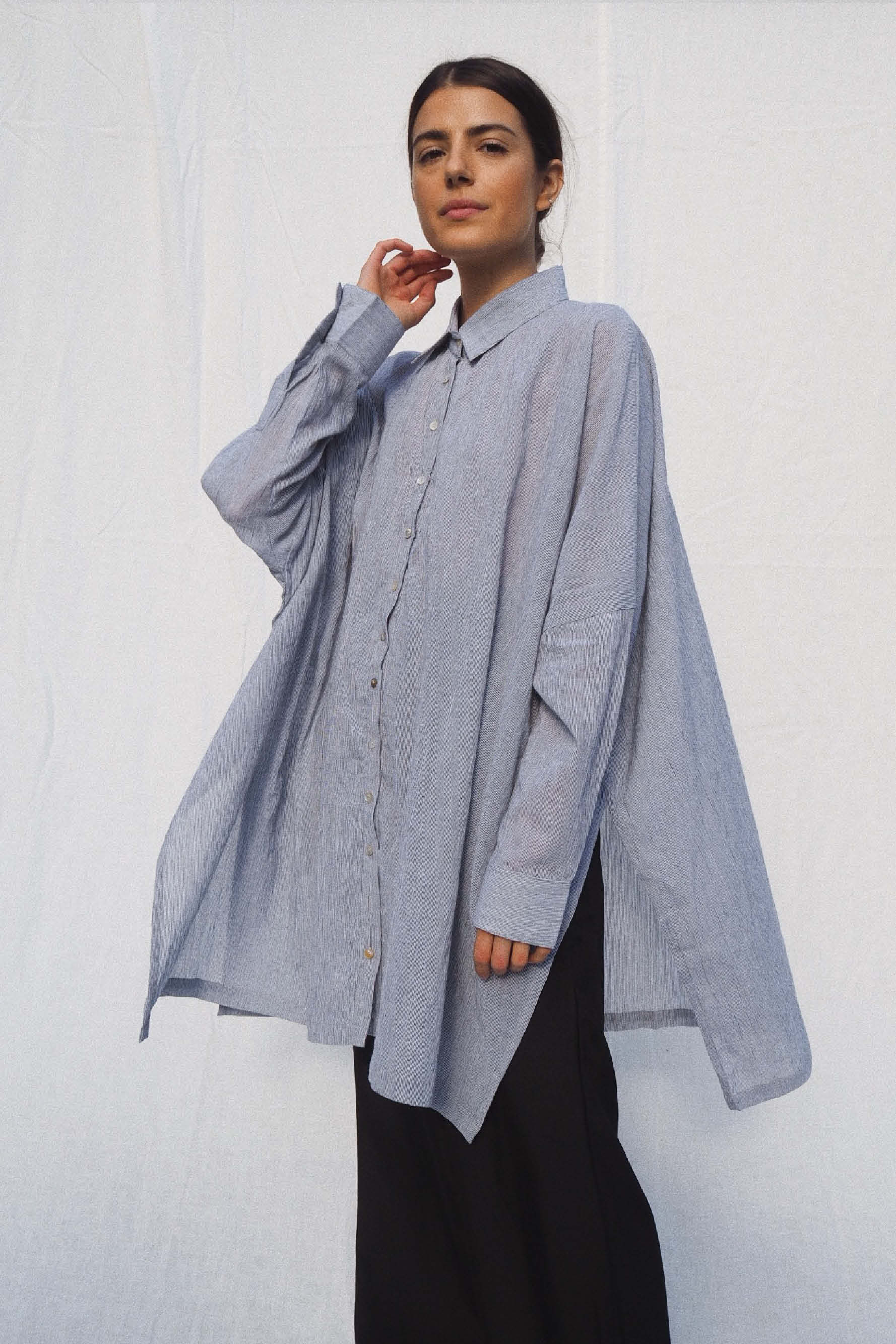 Black Pinstripe Oscar Oversized Shirt, Women's Clothing, UNIKSPACE